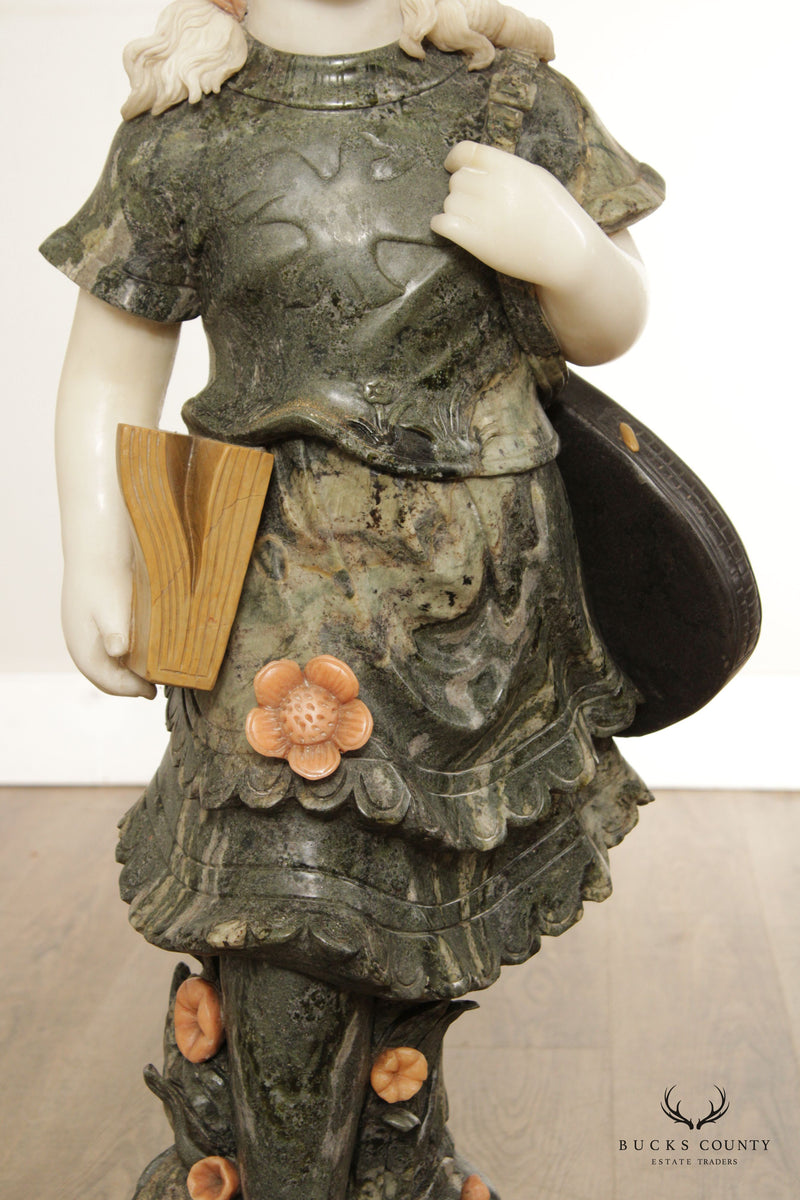 Girl Walking with Book Carved Marble Life-Size Statue