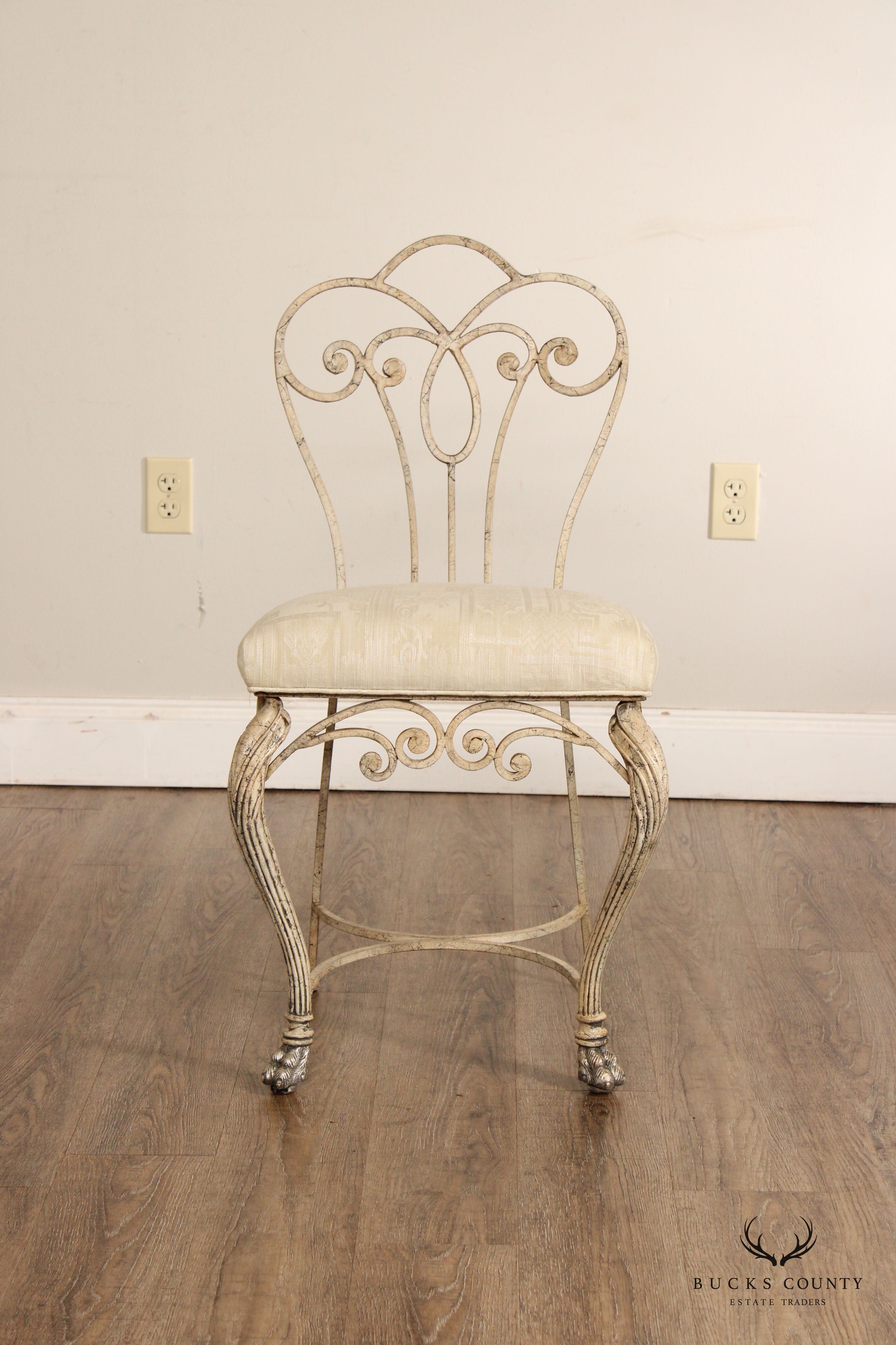 French Style Painted Wrought Iron Side Chair