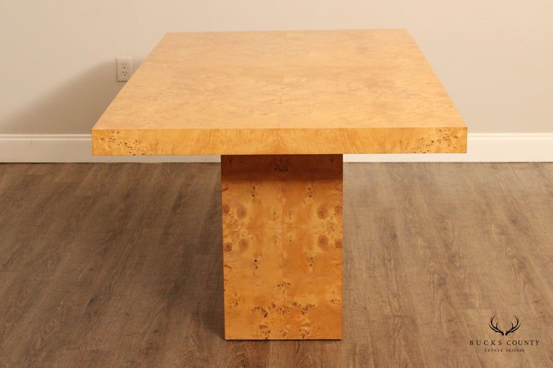 Mid Century Modern Burlwood Expandable Pedestal Dining Table