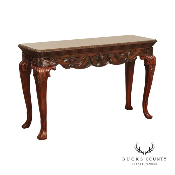 Georgian Style Parquetry Decorated Carved Mahogany Console Table