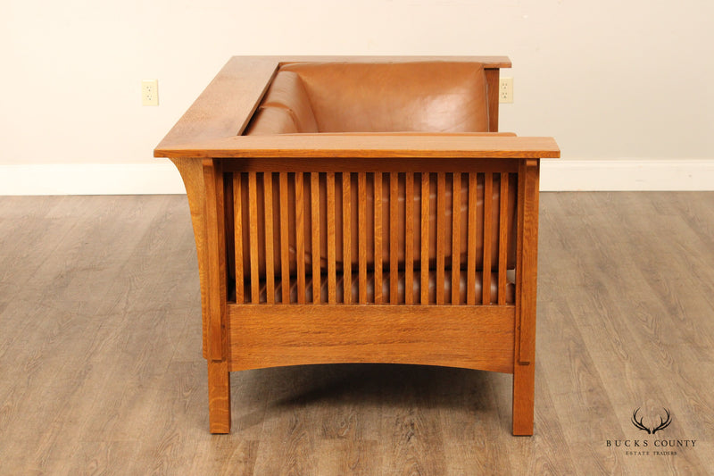 Stickley Mission Collection Oak Spindle Prairie Settle Loveseat