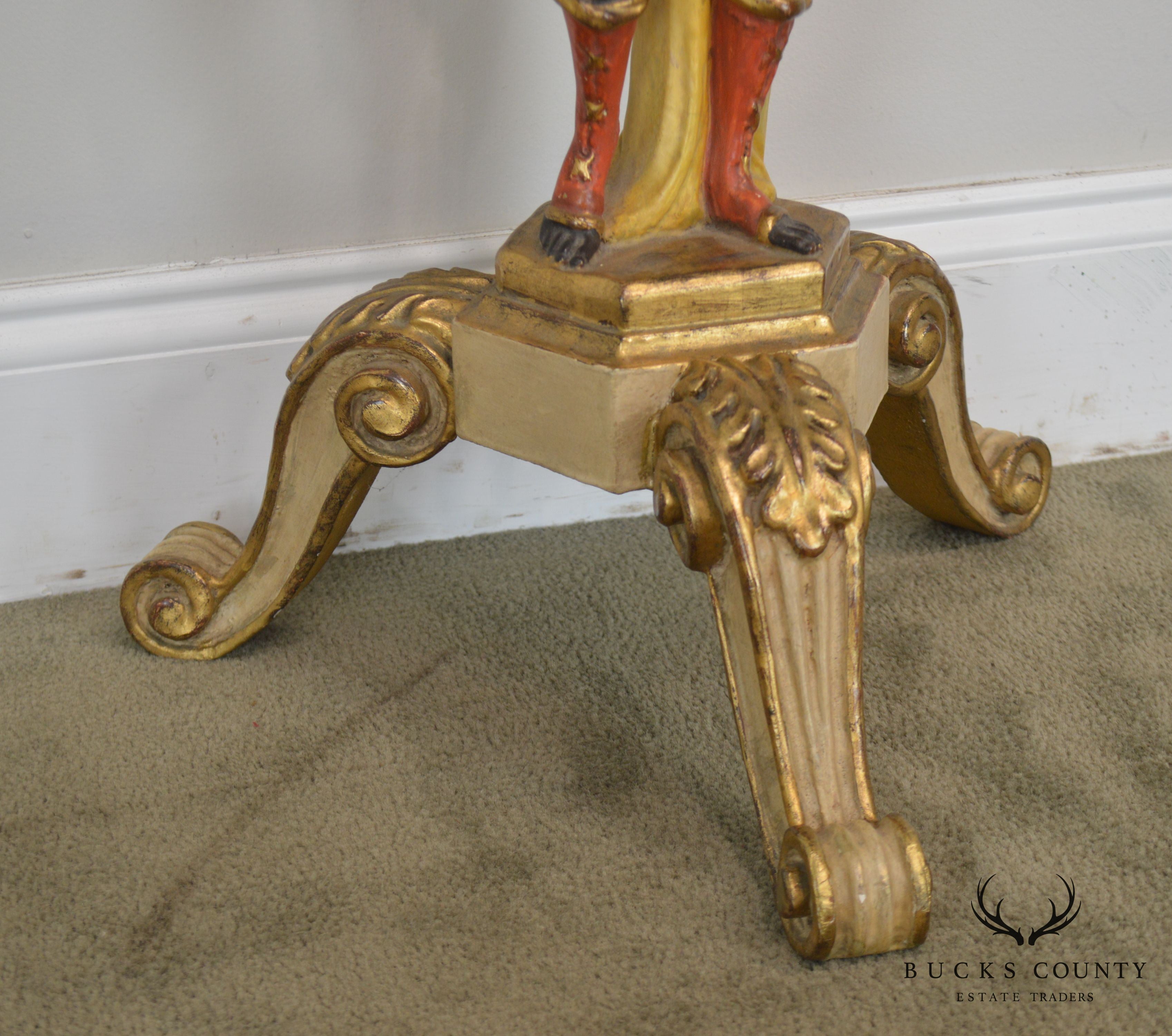 Italian Vintage Gilt Polychrome Carved Blackamoor Pedestal Console Table