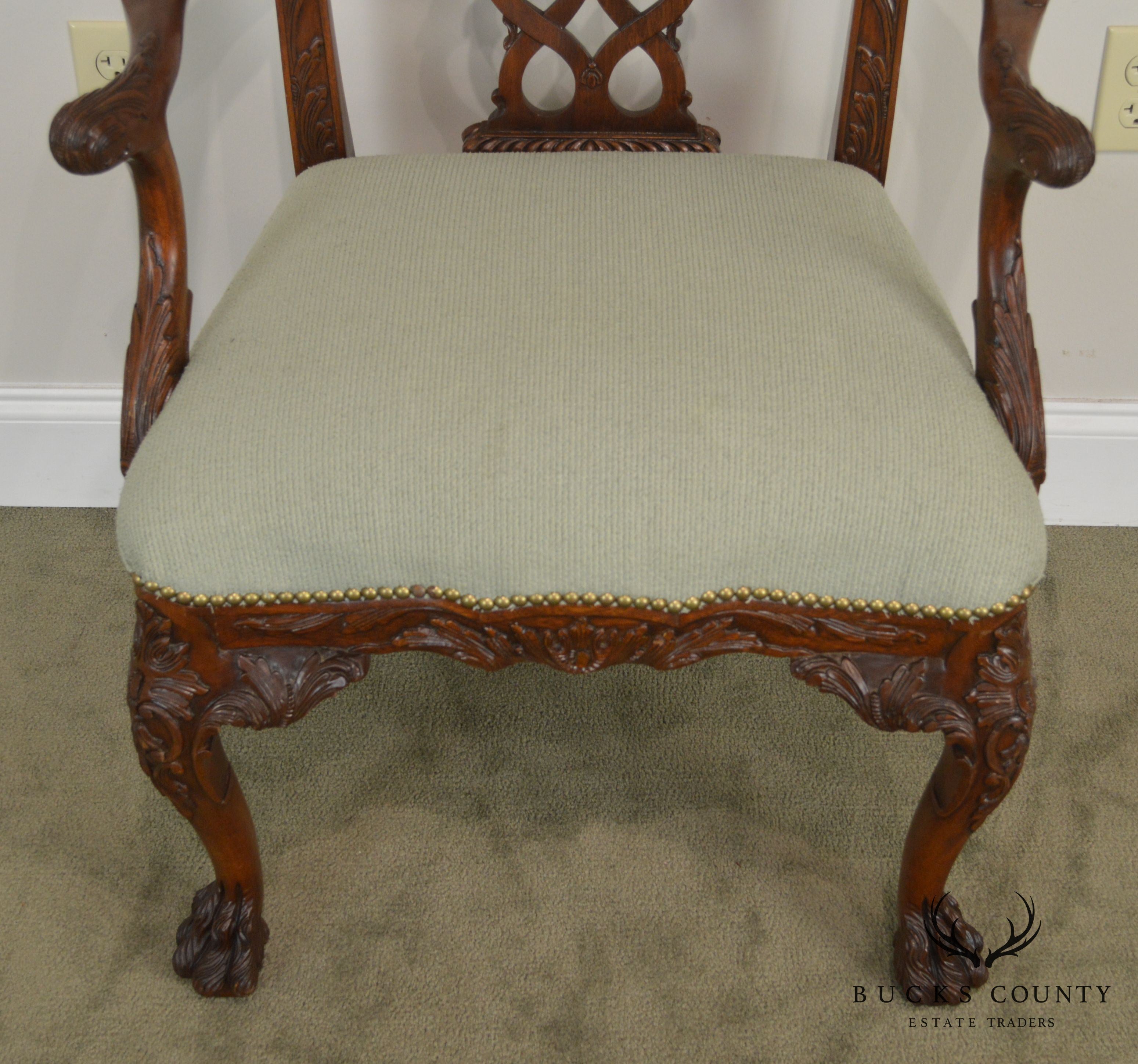 Georgian Style Carved Mahogany Arm Chair with Hariy - Paw Feet