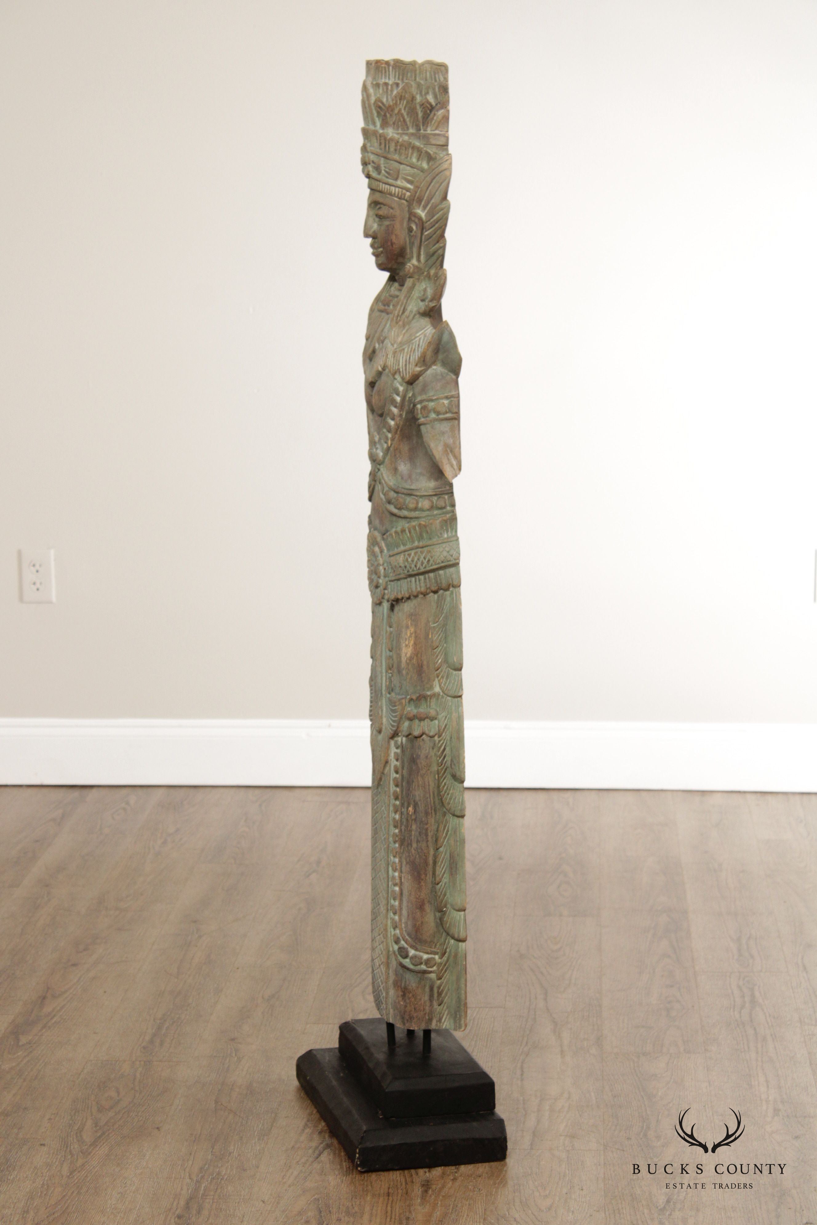 Thai Style Wood Carved Life-Size Standing Goddess