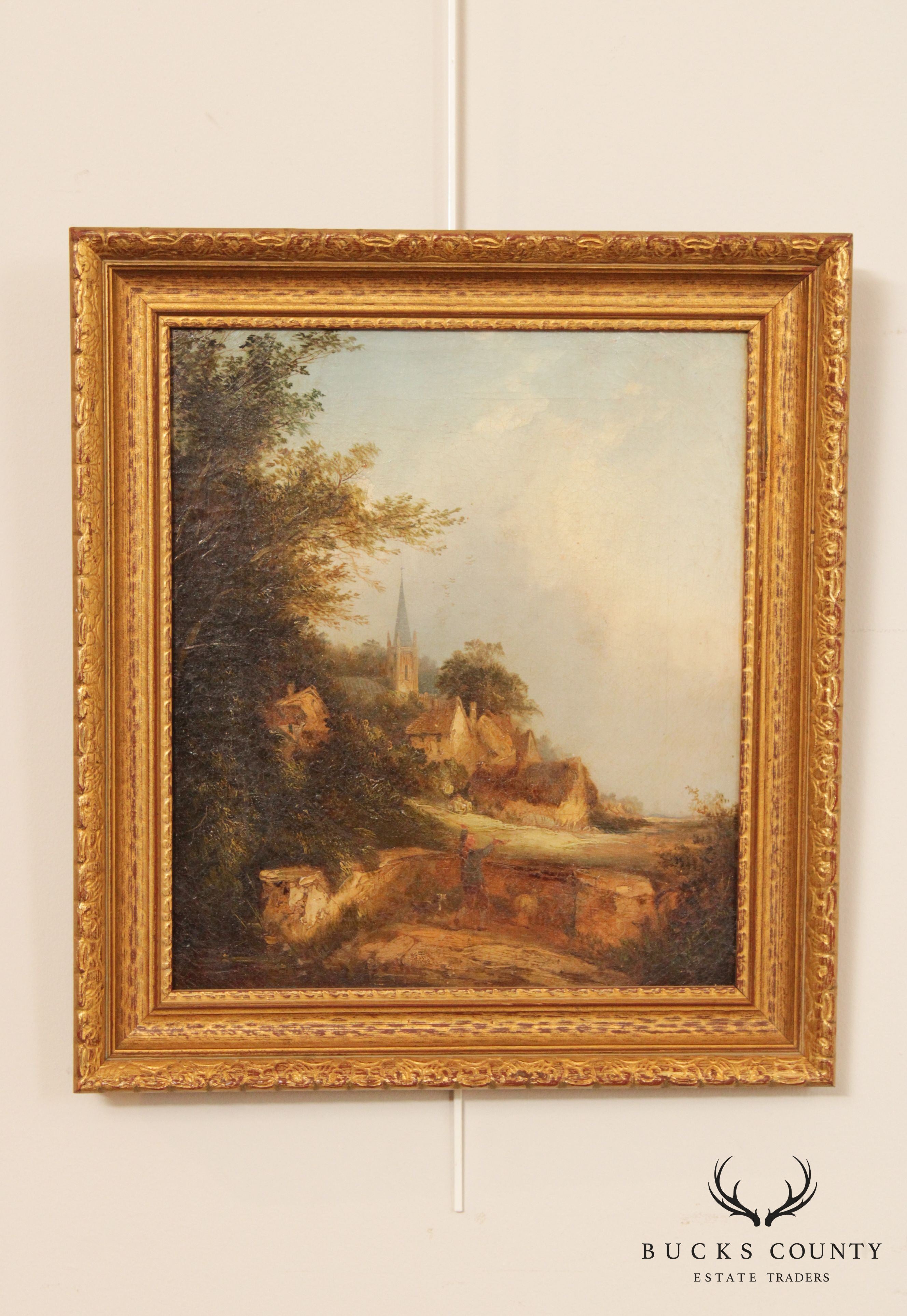 Antique 19th C. English 'View of Riverhead' Kent Oil Painting