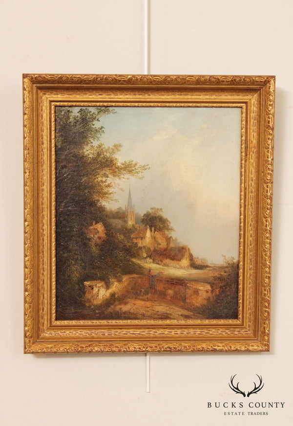 Antique 19th C. English 'View of Riverhead' Kent Oil Painting