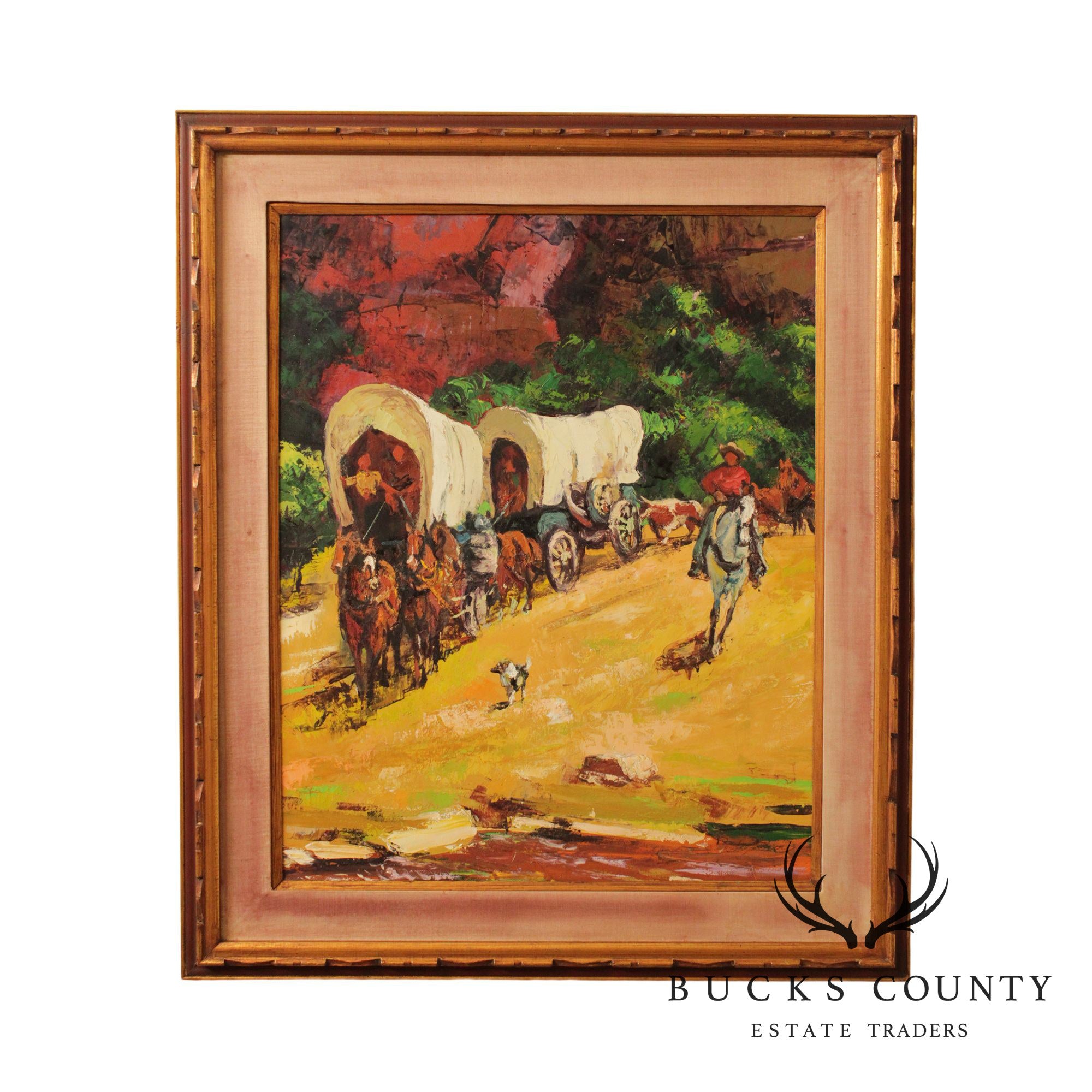 20th Century American Western Caravan Oil Painting