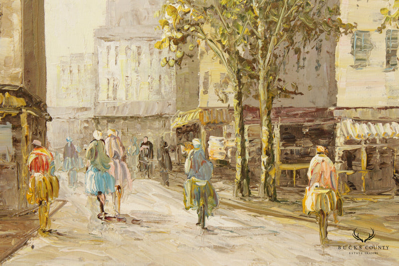 Vintage 20th C. Impressionist Style Street Scene Original Oil Painting
