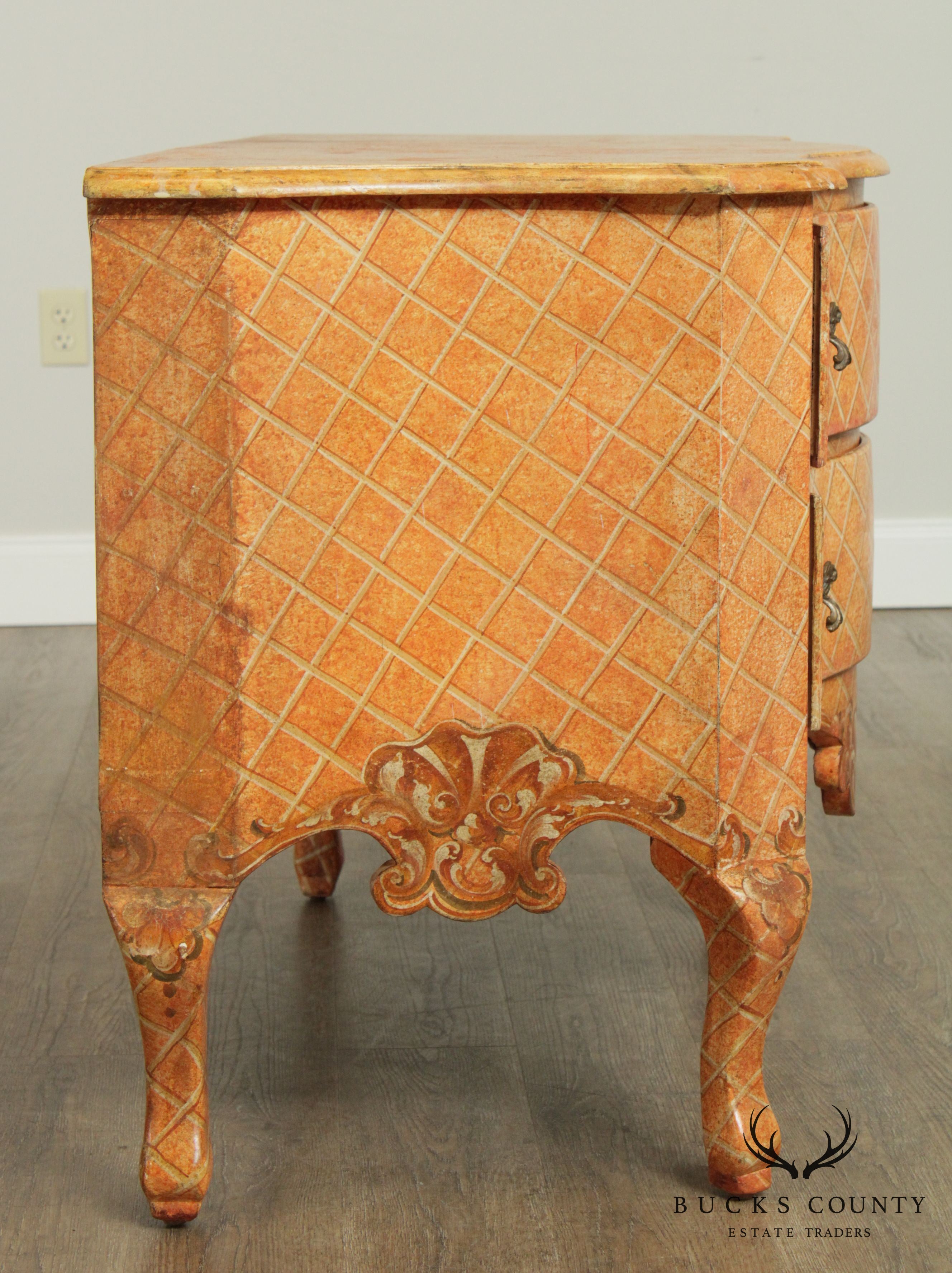 Italian Rococo Style Hand Painted Serpentine Commode Chest