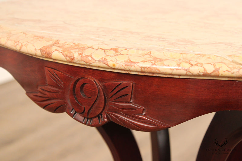 Victorian Style Italian Marble Top Carved Mahogany Side Table