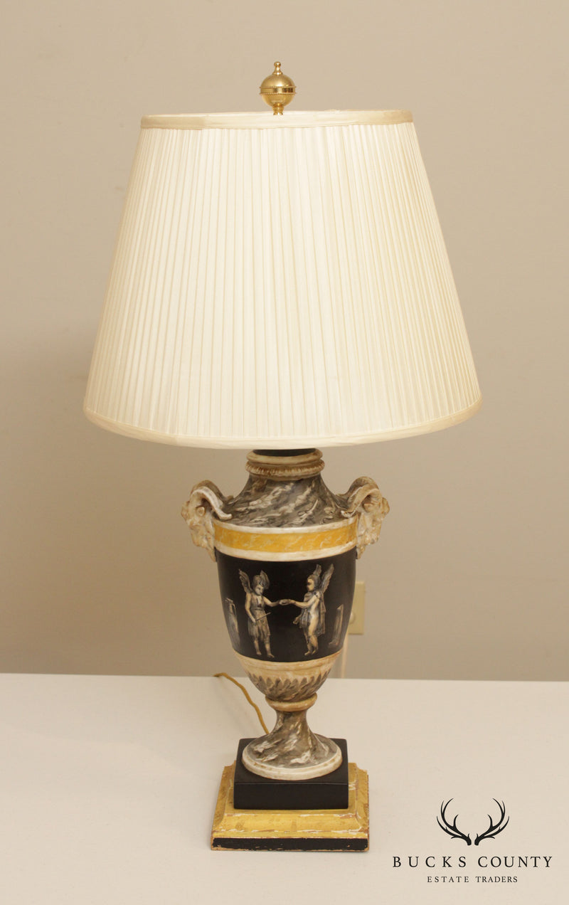 Vintage Neoclassical Painted Urn Lamp with Shade