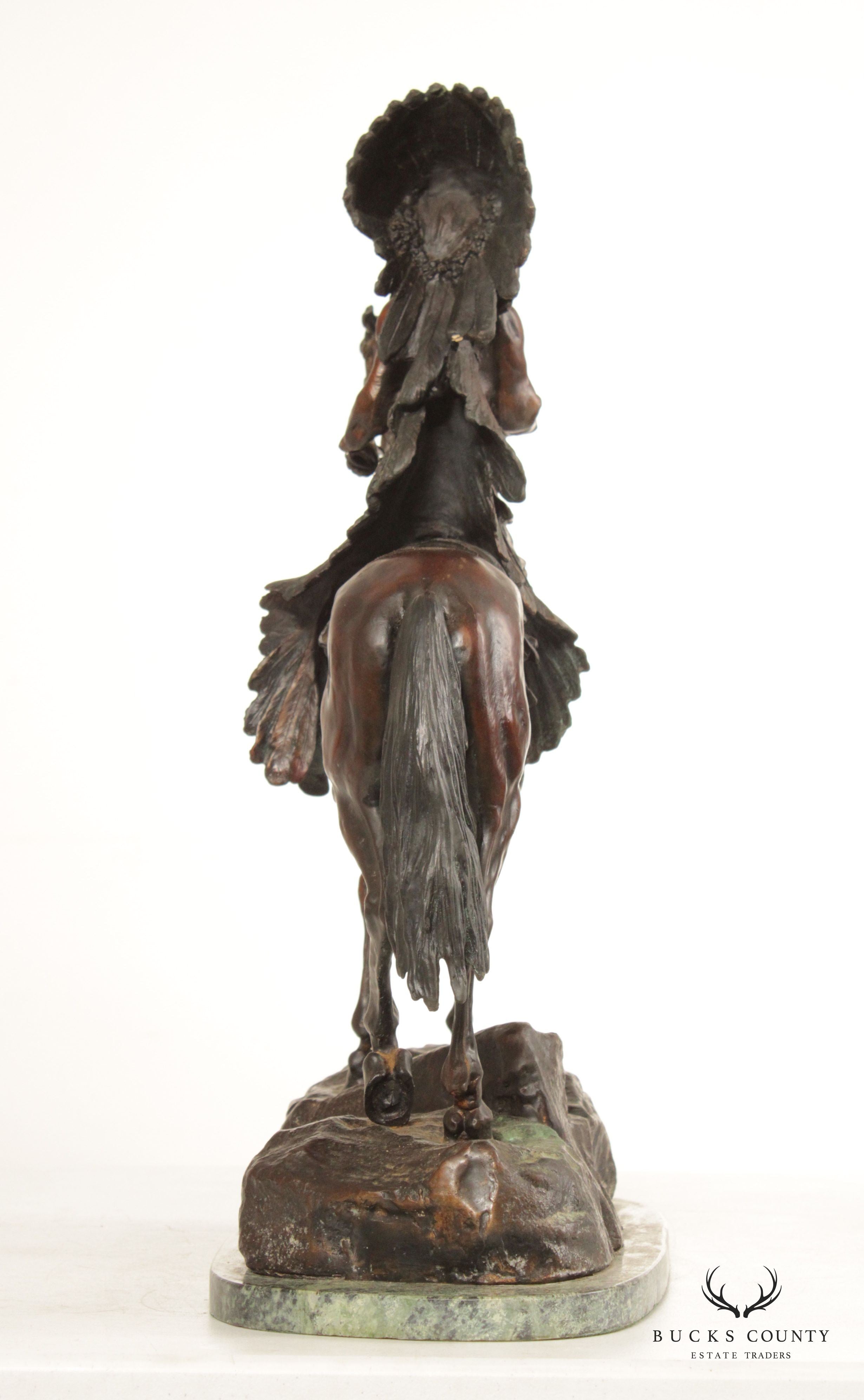 Carl Kauba 'Mounted Indian Chief' Bronze, Sculpture