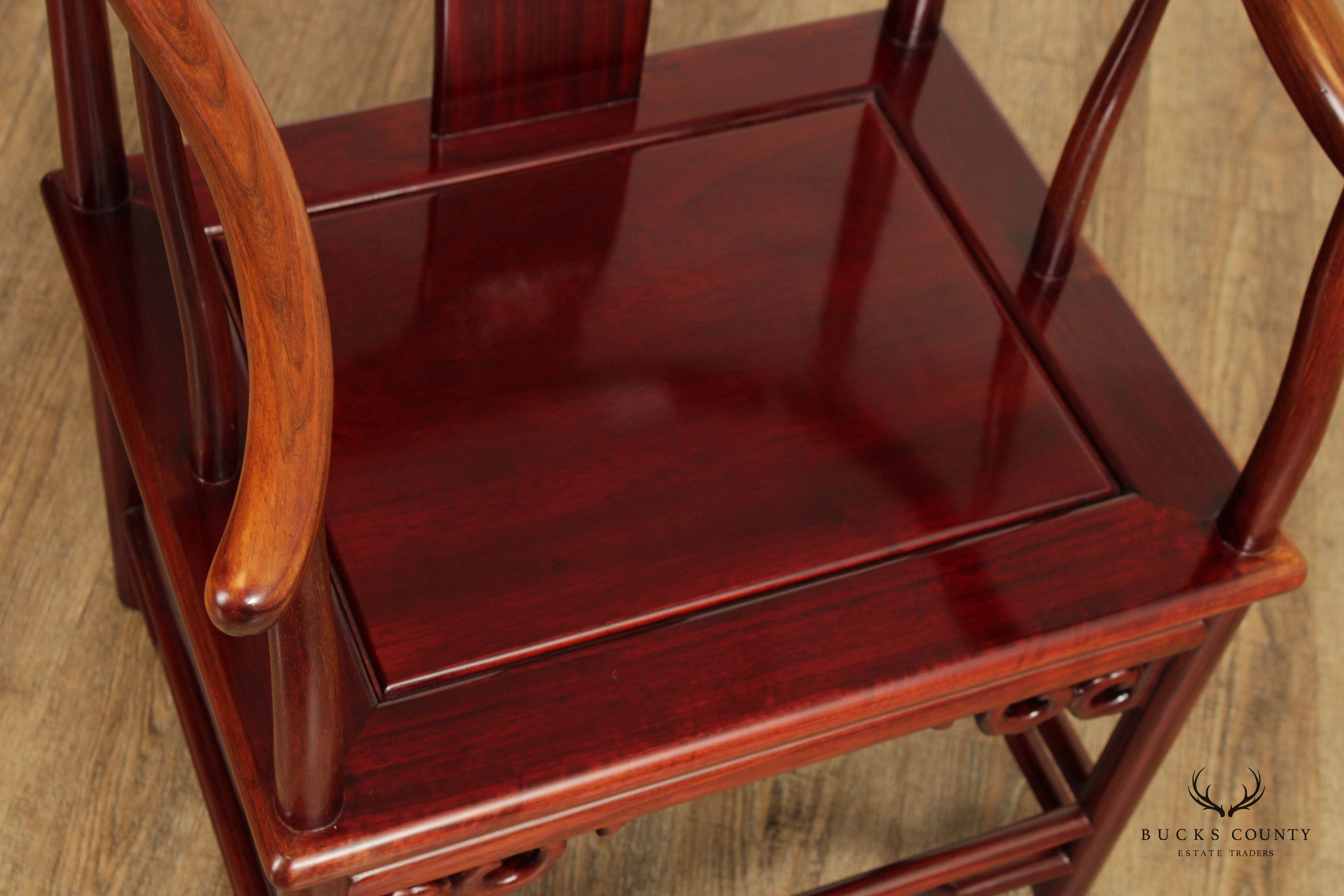 Chinese Pair Rosewood and Mother of Pearl Inlaid Horseshoe Armchairs