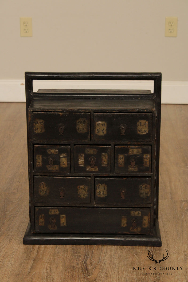 Vintage Chinese Black Lacquered Wood Dowry Chest