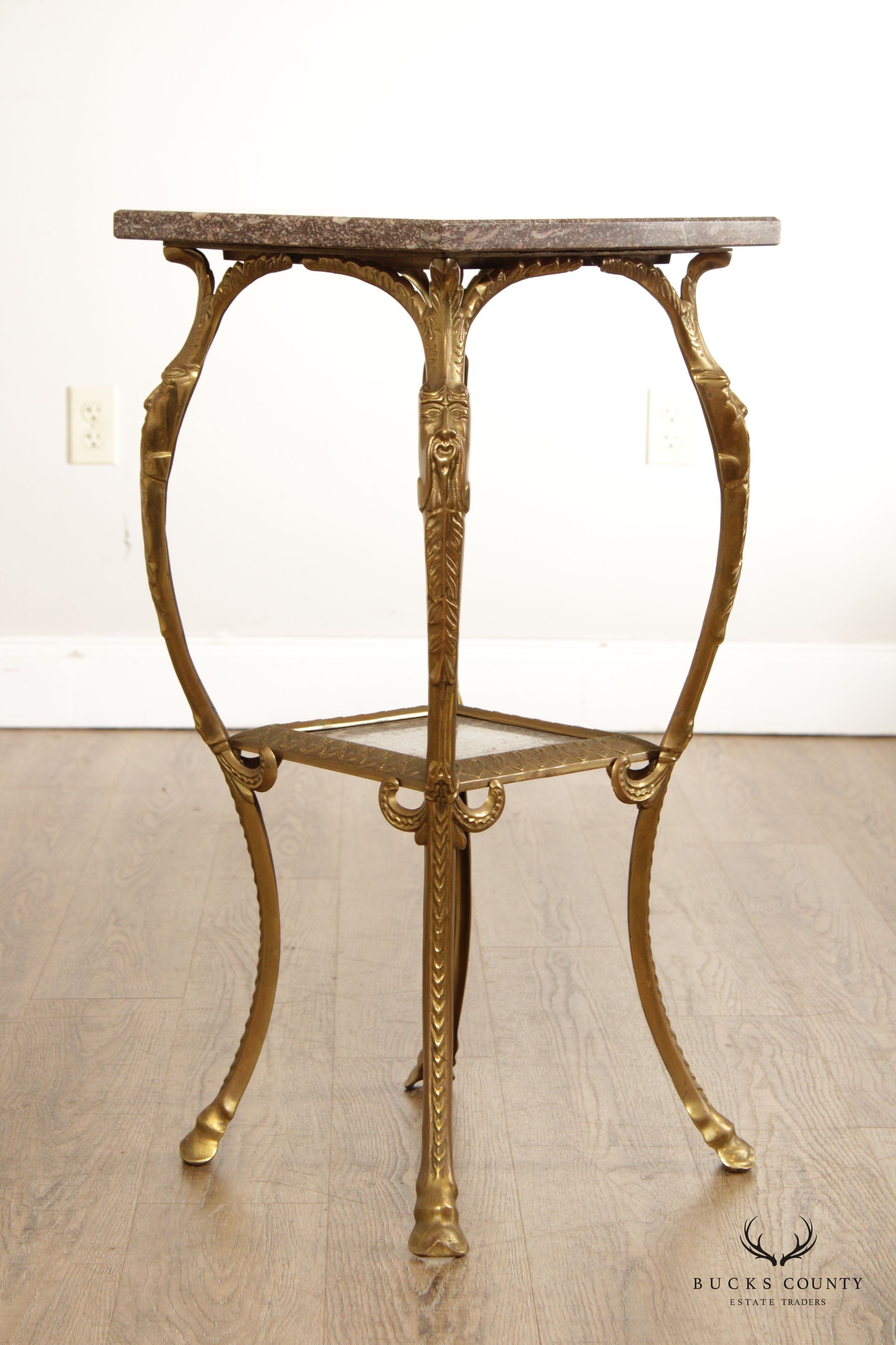 Victorian Art Nouveau Brass Marble Top Plant Stand