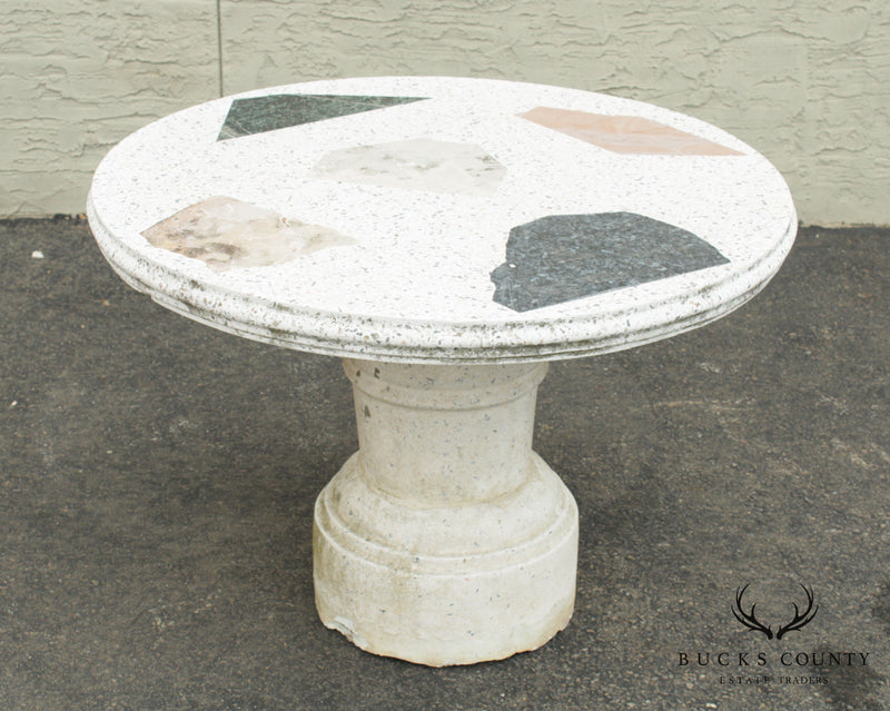 Mid Century Modern Terrazzo Round Garden Table with 4 Benches