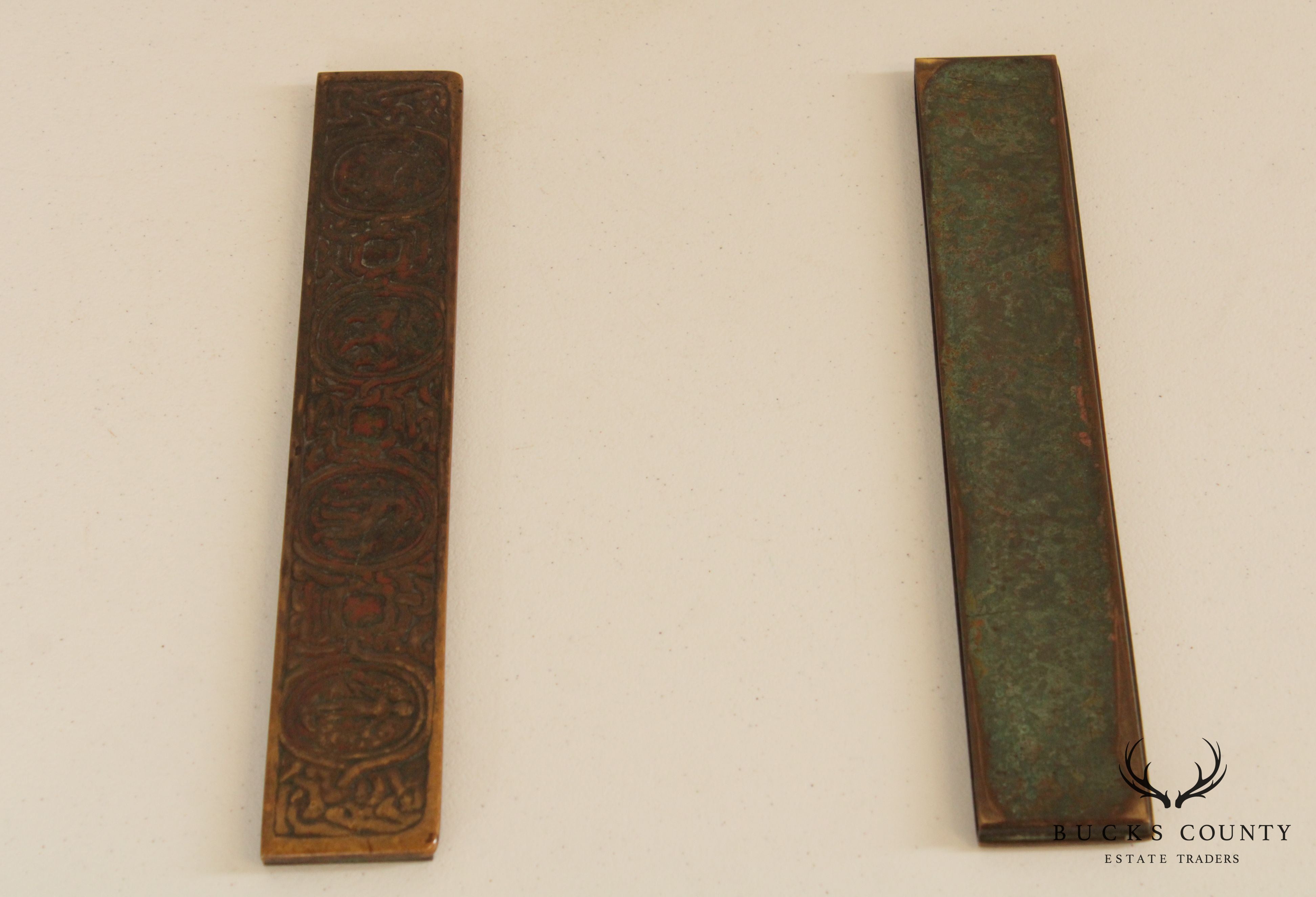 Tiffany Studios Bronze Zodiac Blotter Ends