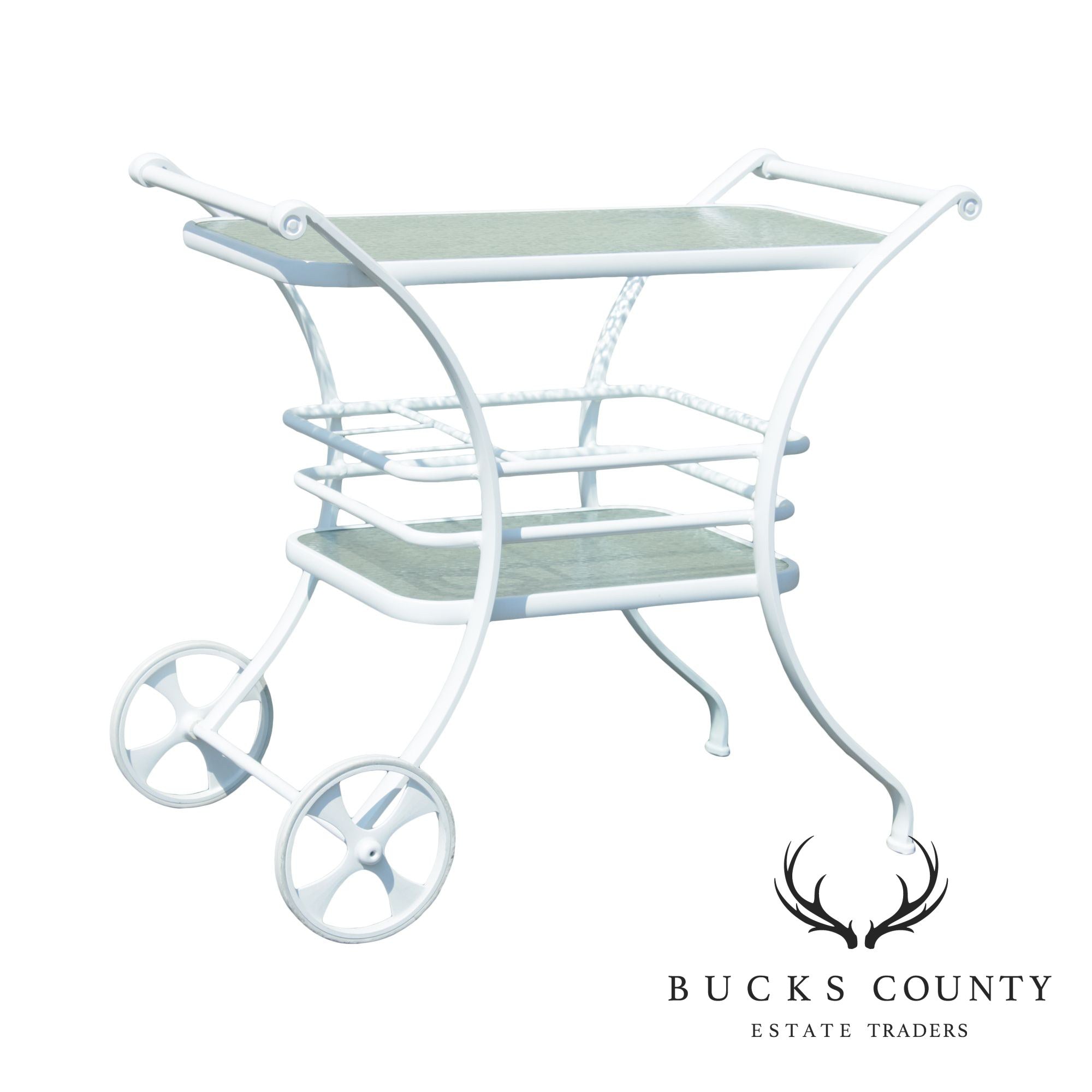 Quality White Aluminum & Glass Patio Serving Bar Cart