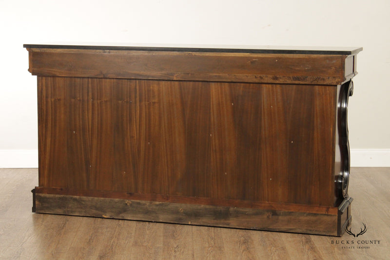 Mahogany Regency Style Granite Top Sideboard with Scroll Brackets