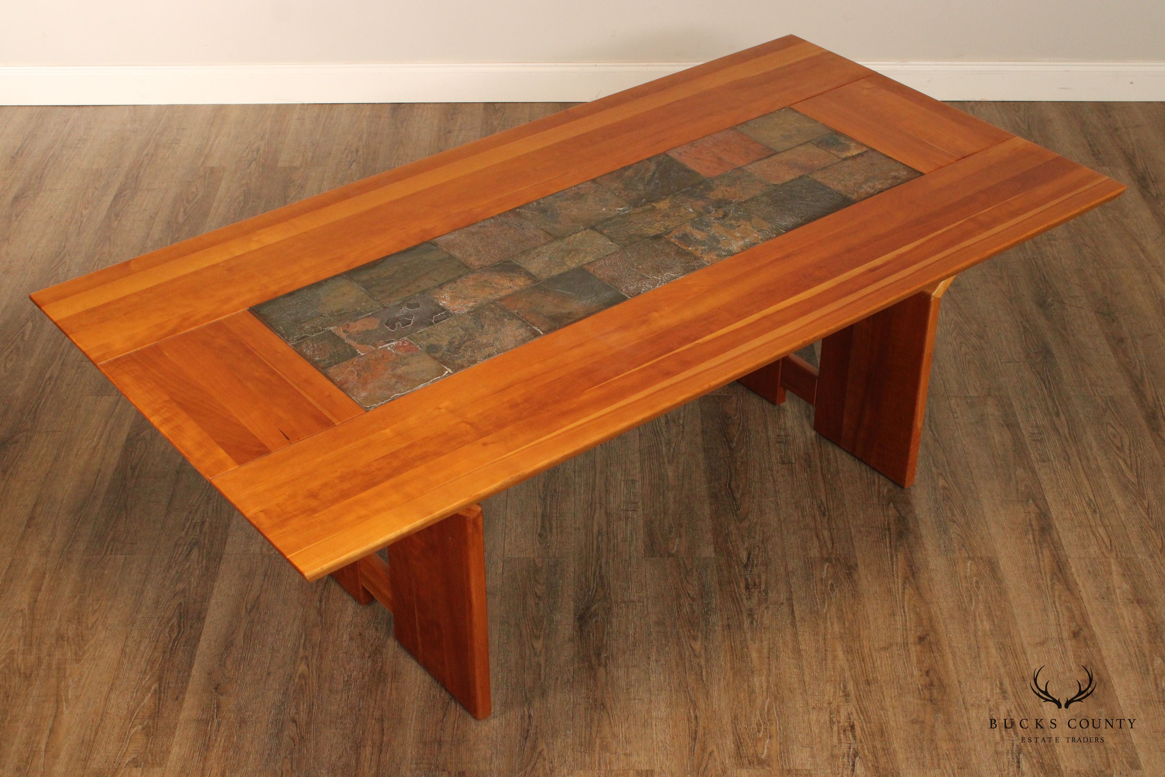 Studio Custom Crafted Slate Top Cherry Trestle Dining Table