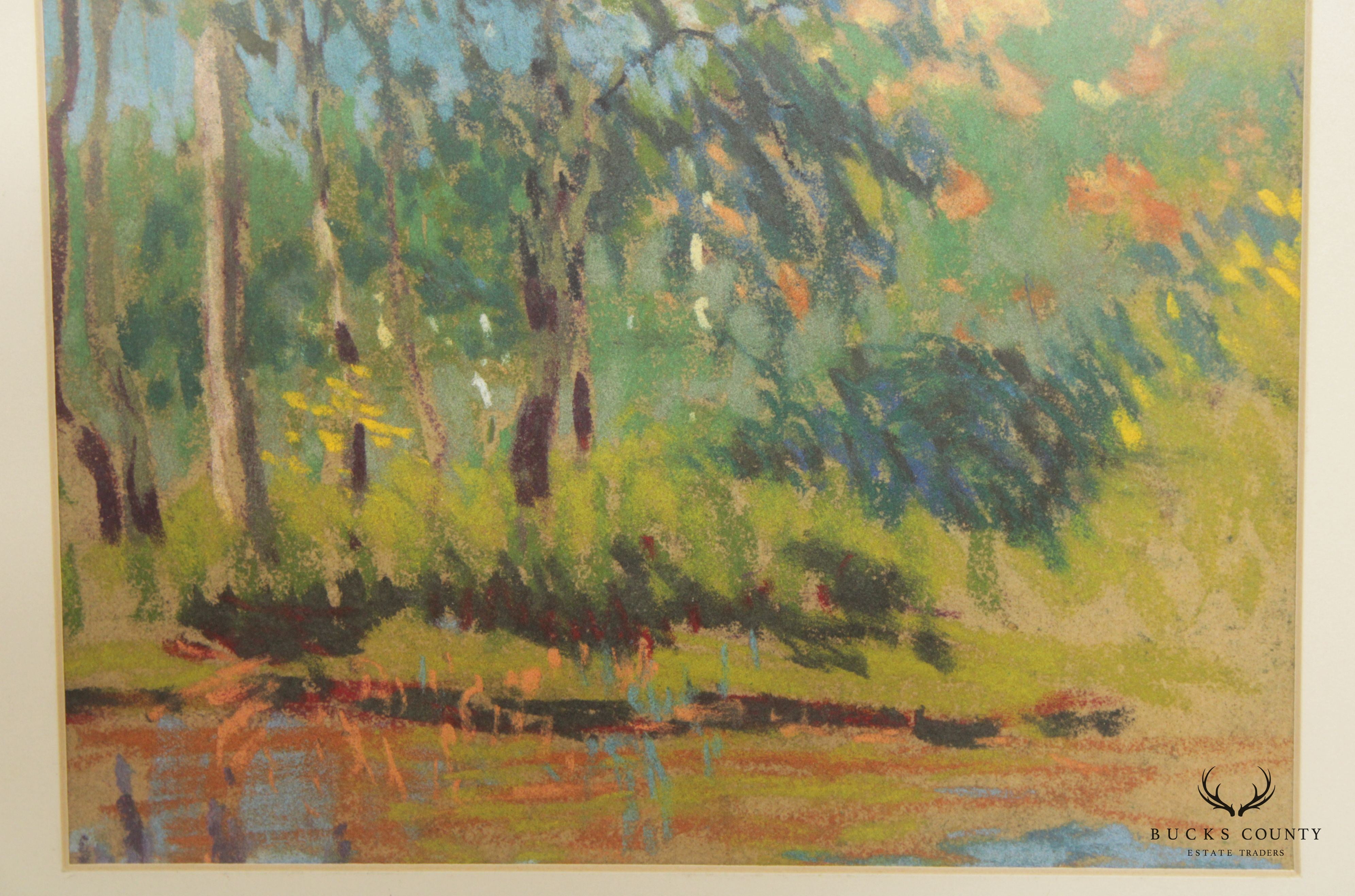 Impressionist Style 'Forrest Green' Pastel Drawings by John J. Dull