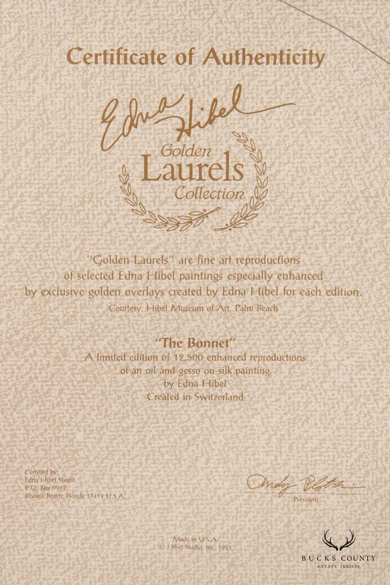 Edna Hibel 'The Bonnet' Golden Laurels Collection Embellished Print