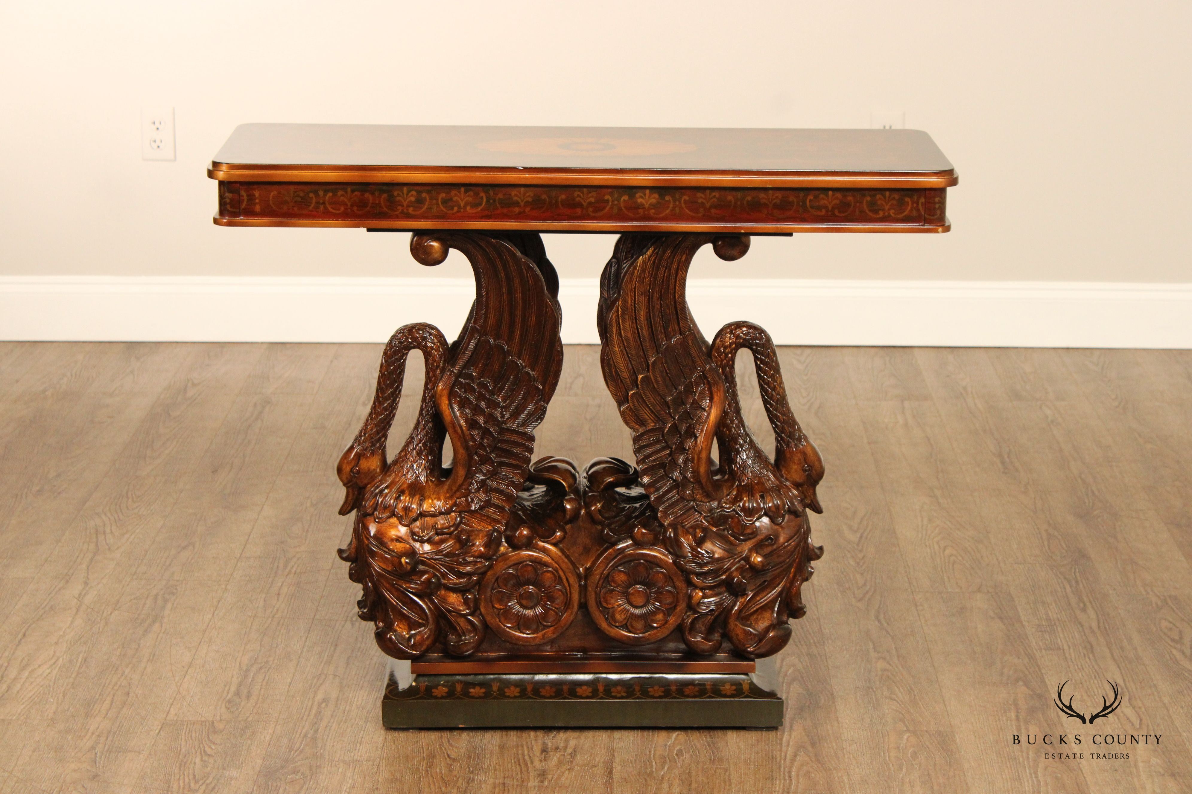 Classical Empire Style Parcel-Gilt Swan Carved Console Table