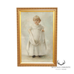 Antique  19th C. American Portrait Young Girl Pastel Drawing, By Daniel Shepard