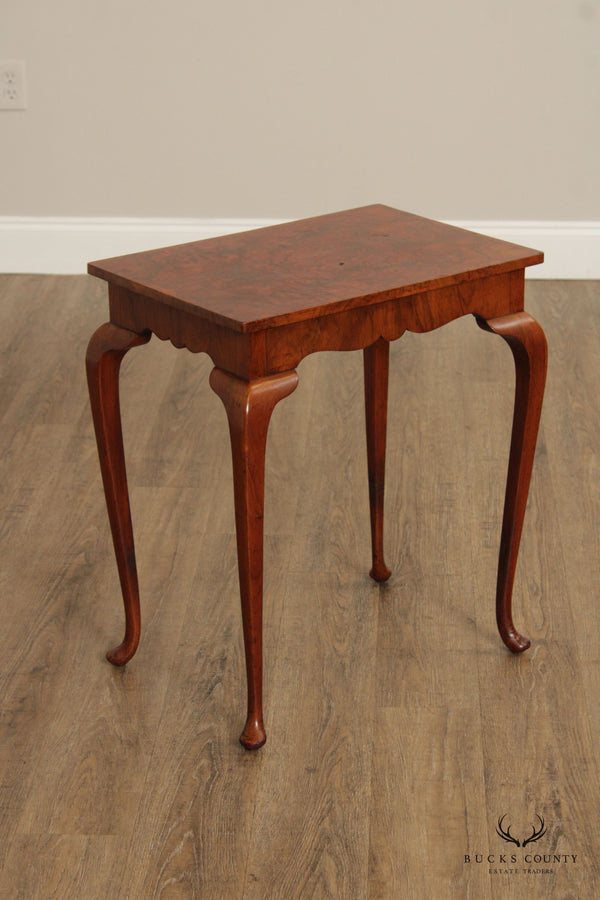 Queen Anne Style Burl Walnut Side Table