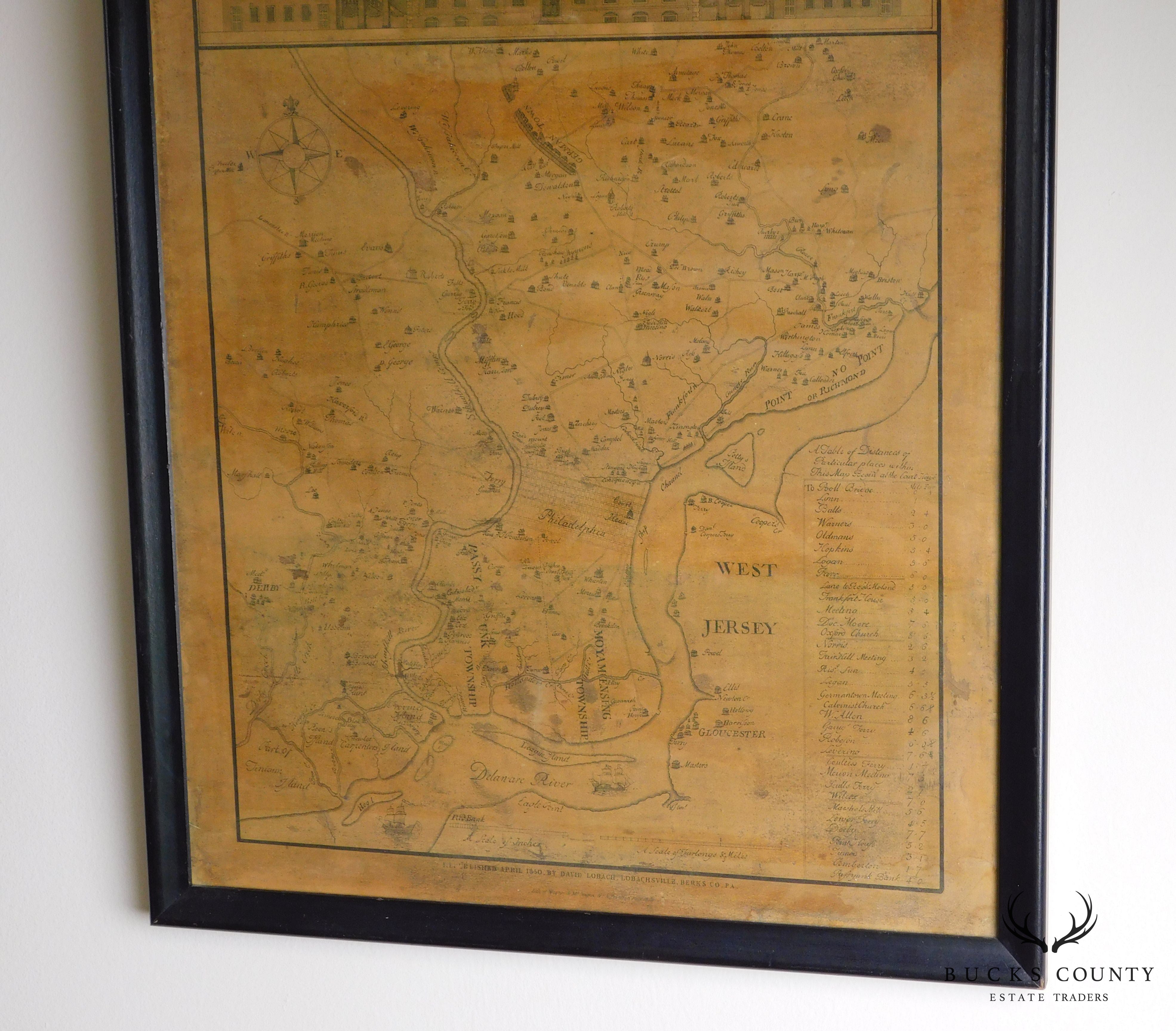 Antique 1750 Framed Map of Philadelphia and Parts Adjacent : David Lobach