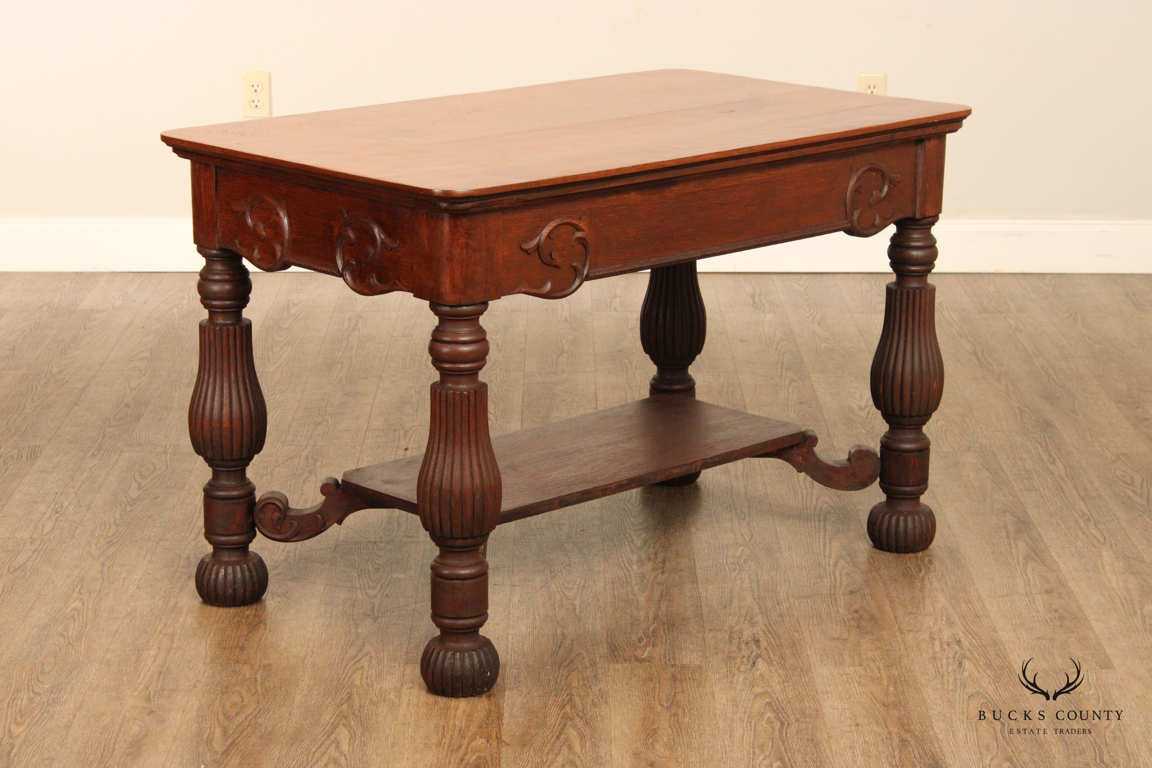 Antique Victorian Oak Writing Desk or Small Library Table