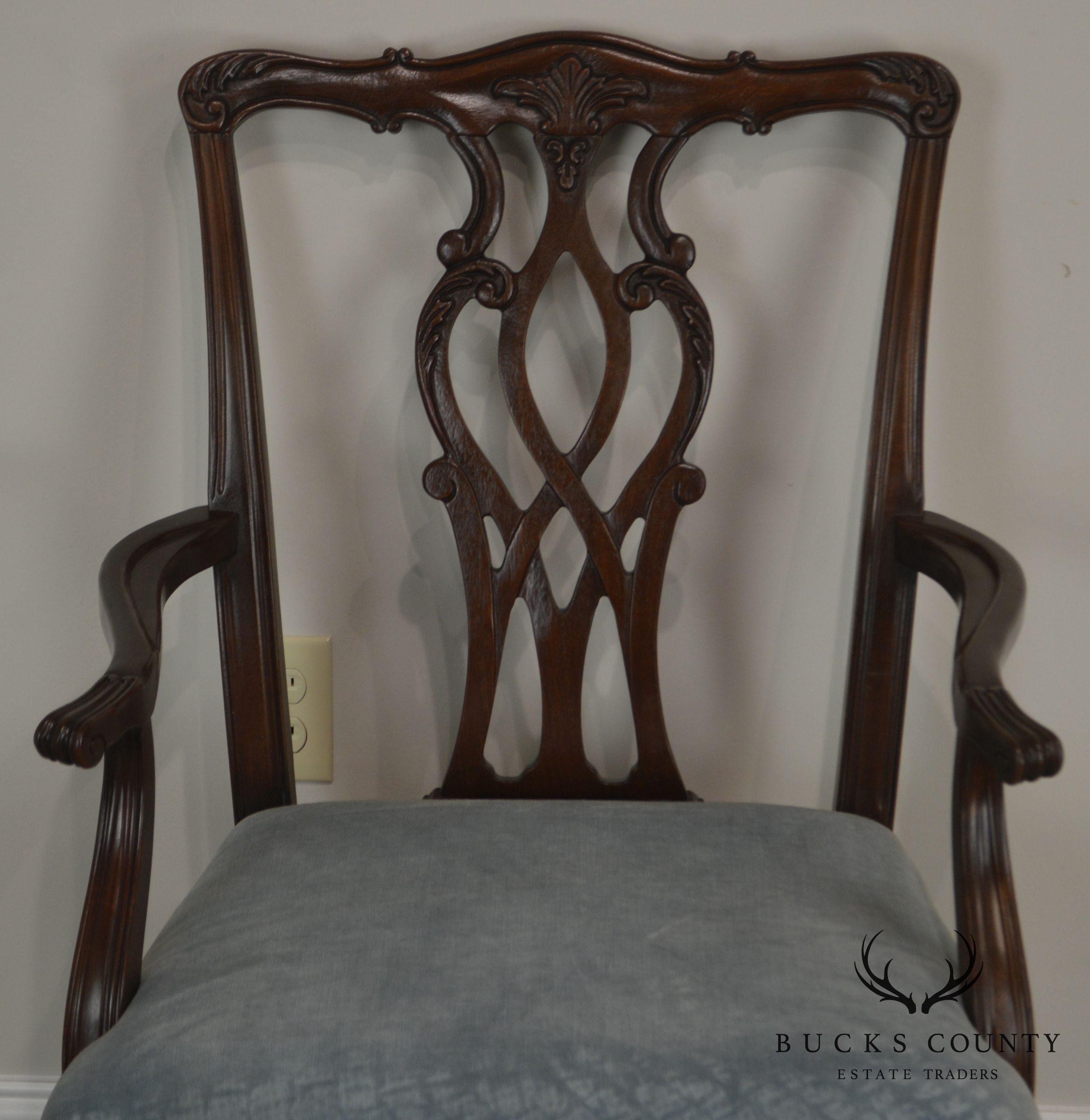 Chippendale Style Custom Quality Pair Mahogany Arm Chairs