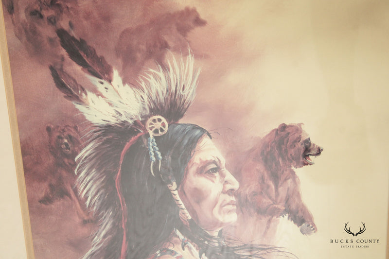 Mary Selfridge Pair Native American Portrait Prints, Custom Framed