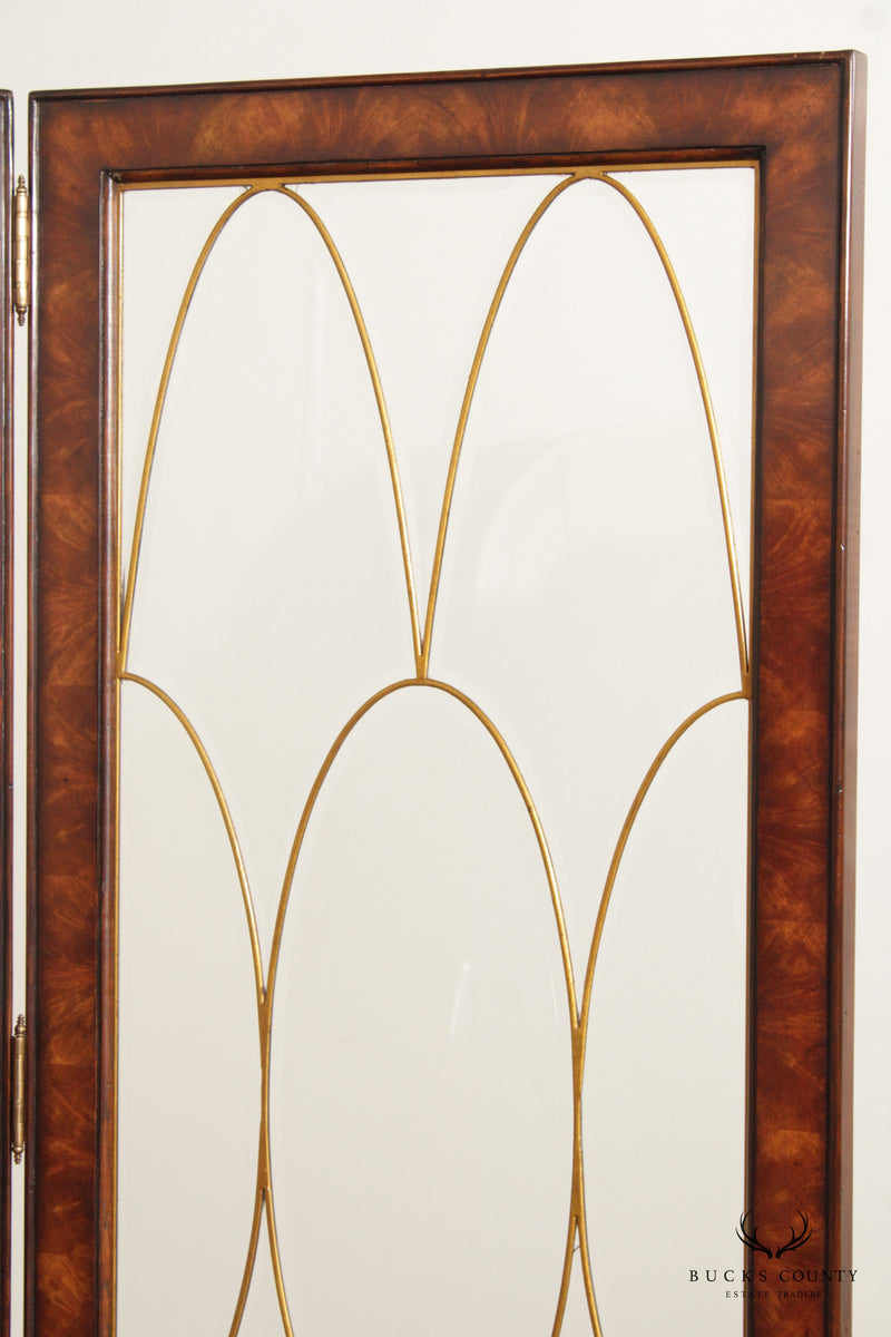 Theodore Alexander Mahogany and Glass Two Panel Room Divider