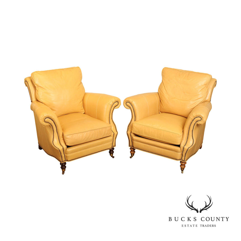 Wesley Hall English Regency Style Pair of Leather Lounge Chairs