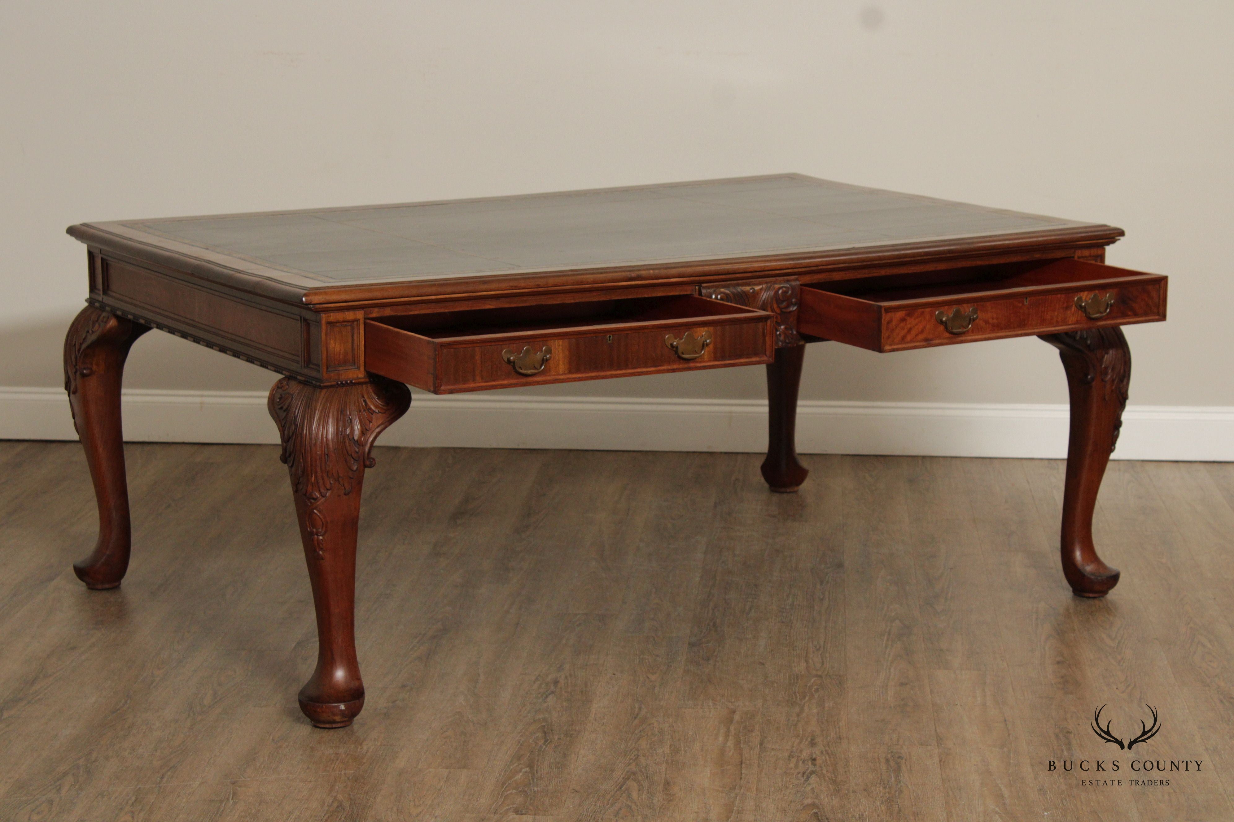 Georgian Style Antique Mahogany Leather Top Partners Desk