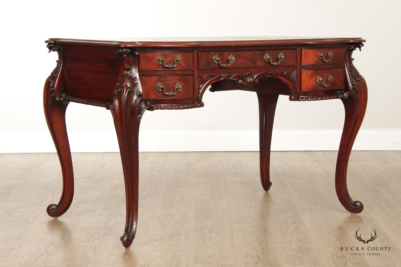 Rococo Style Carved Mahogany Leather Top Writing Desk