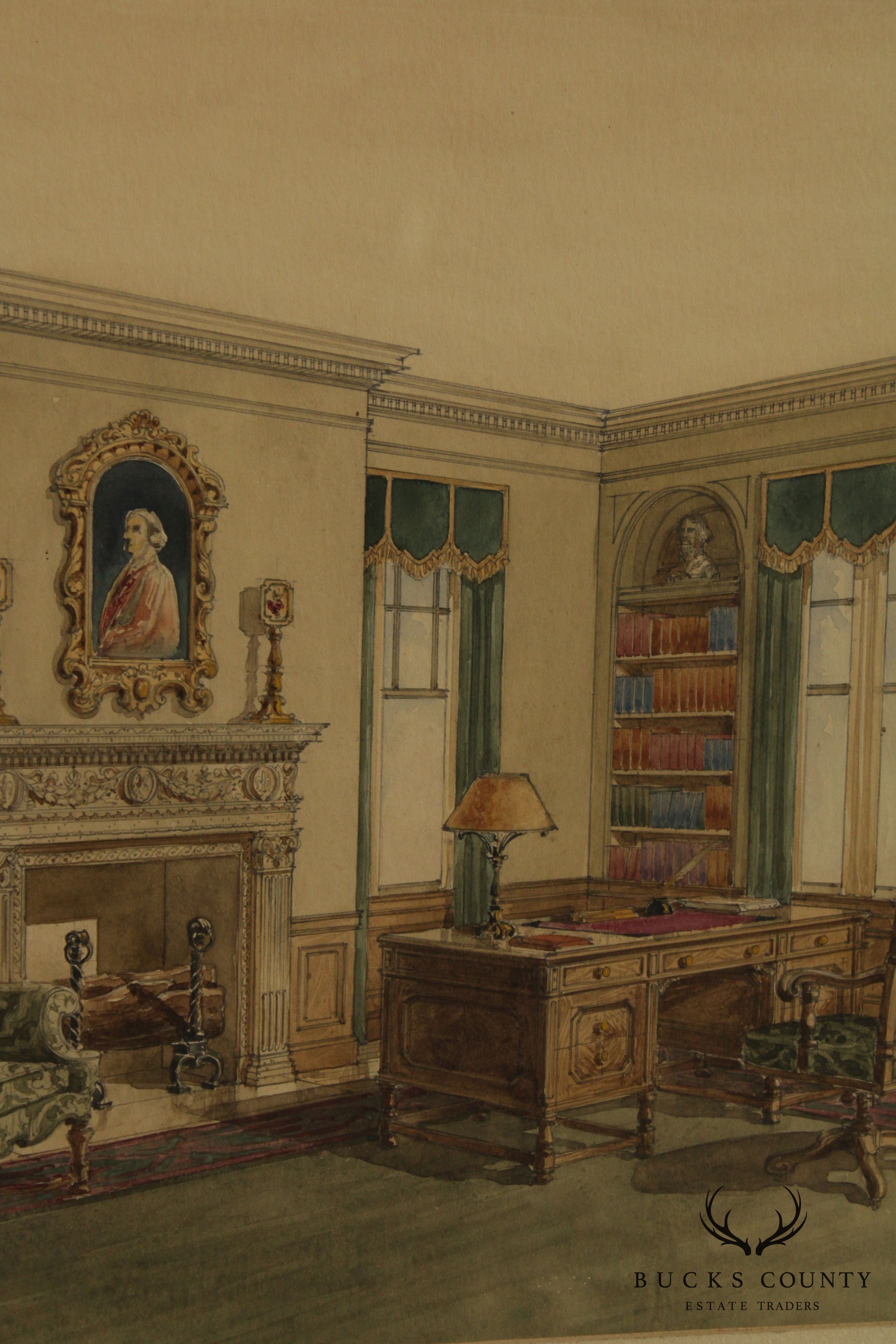 John H. Buri Original Watercolor Rendering Of Library