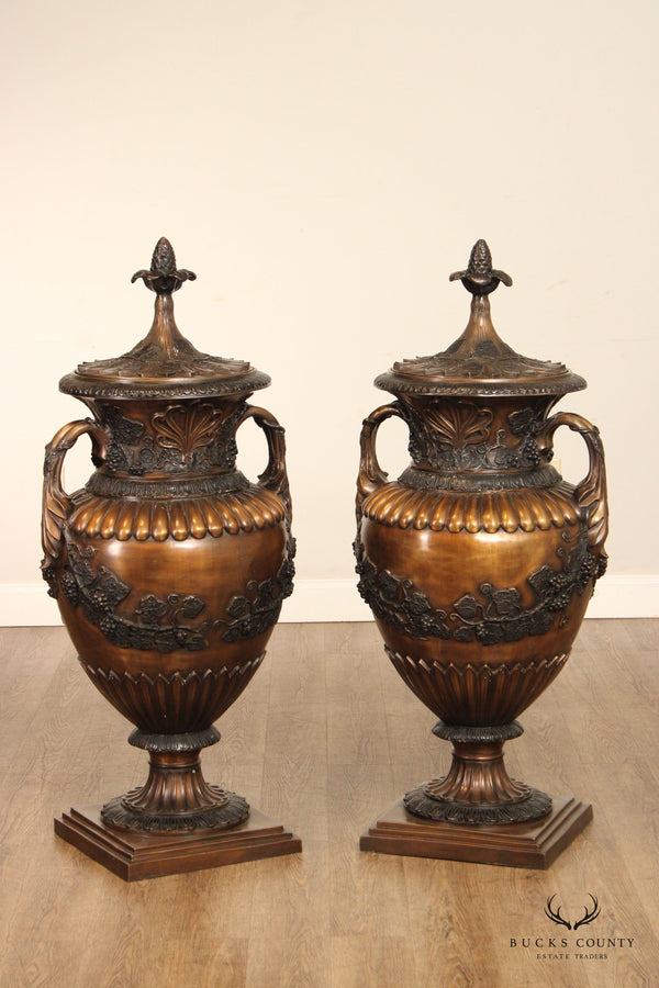 Roman Classical Style Pair of Palatial Bronze Urns