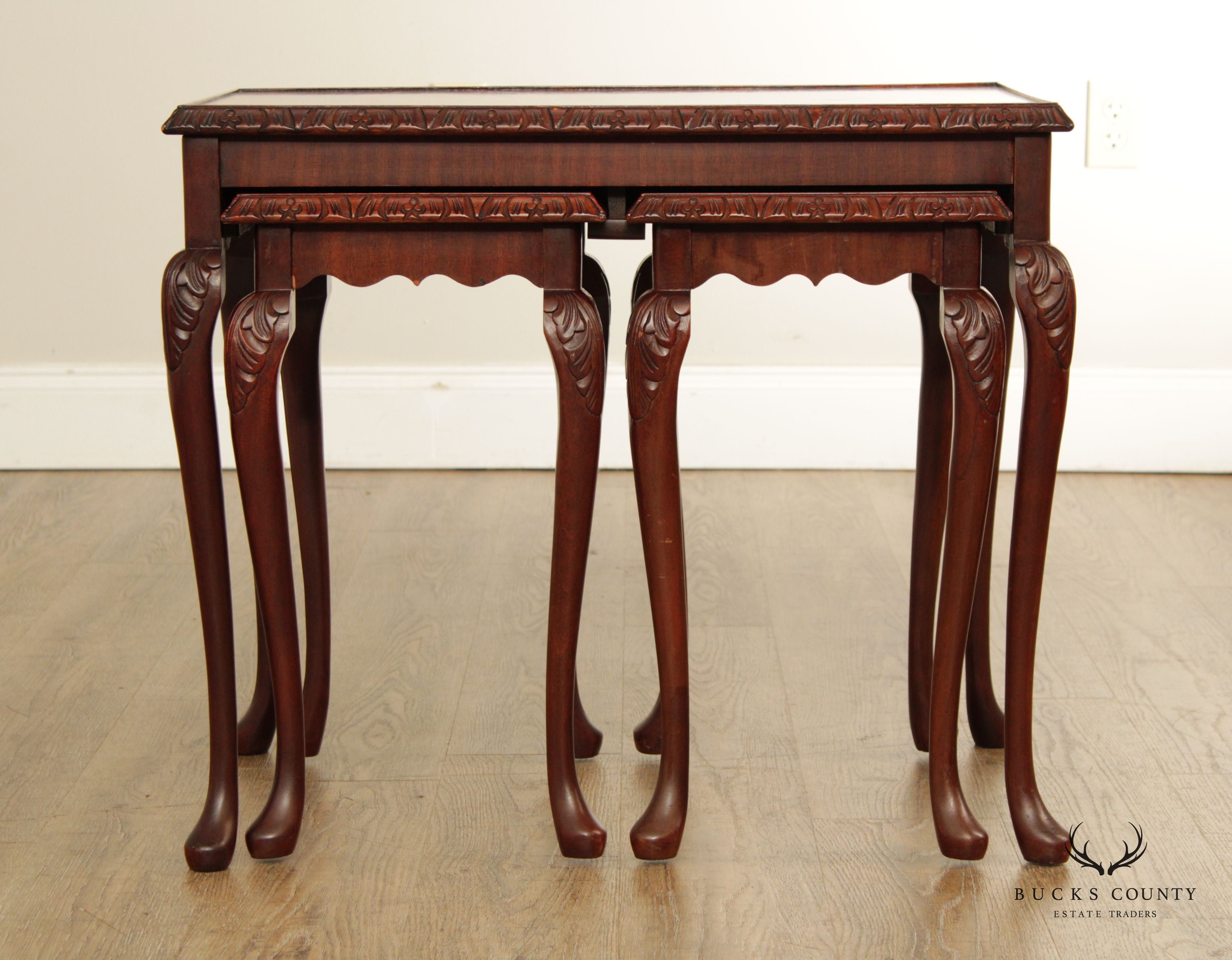 Georgian Style Flame Mahogany Carved Nesting Tables