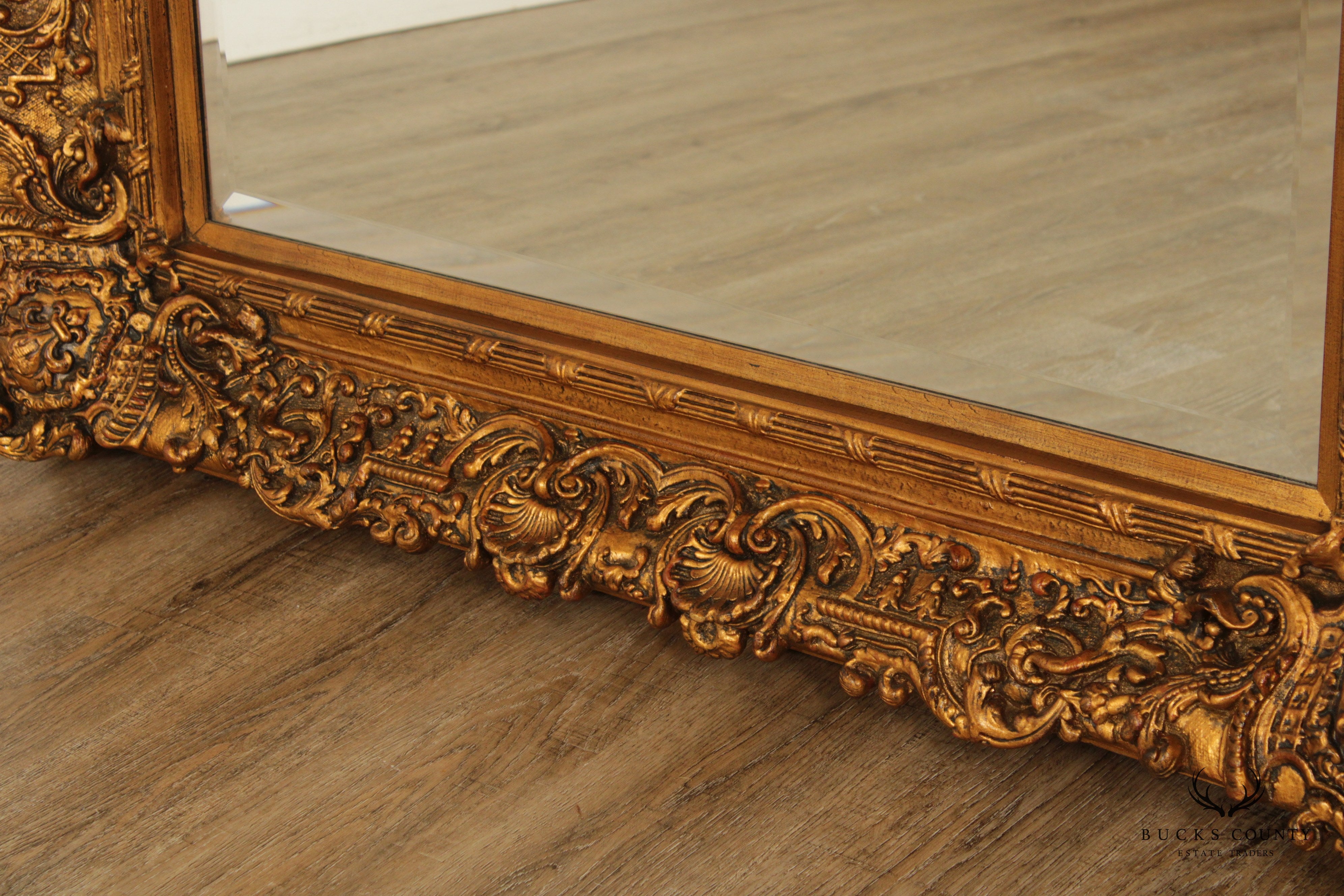 French Style Gilt Gold Carved Large Beveled Wall Mirror