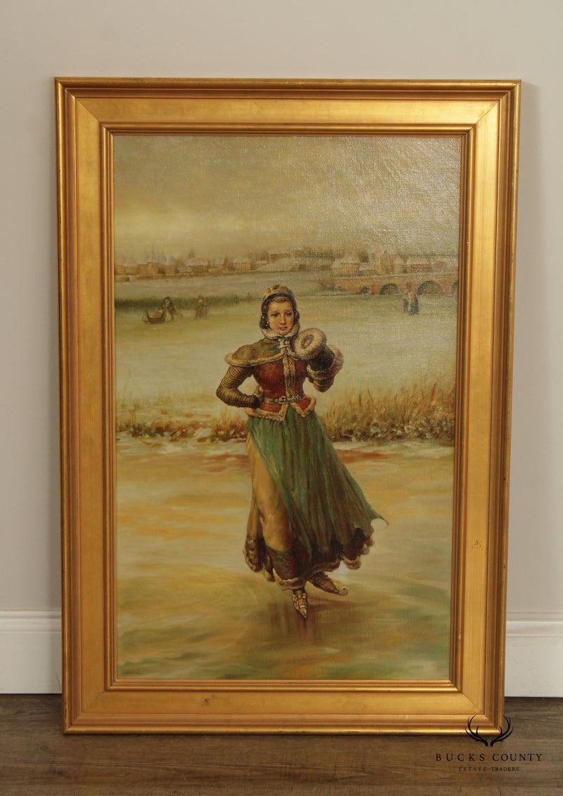 Vintage 20th C. Framed Oil Painting 'The Outside Edge' After George Henry Boughton