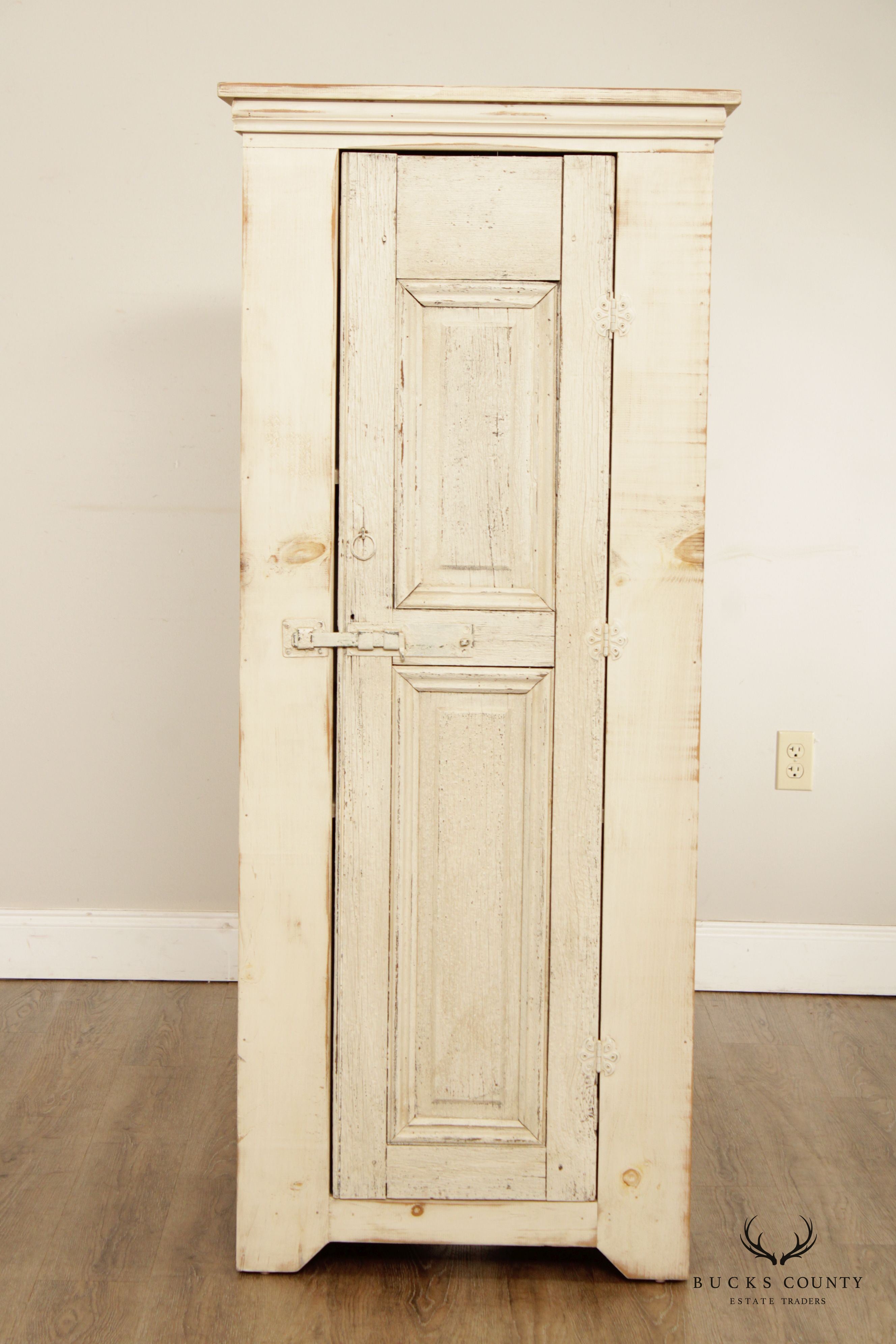 Farmhouse Style White Painted Pine Pantry Cabinet