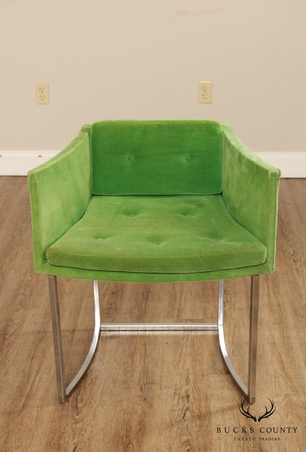 Mid Century Modern Chrome & Green Velvet Armchair
