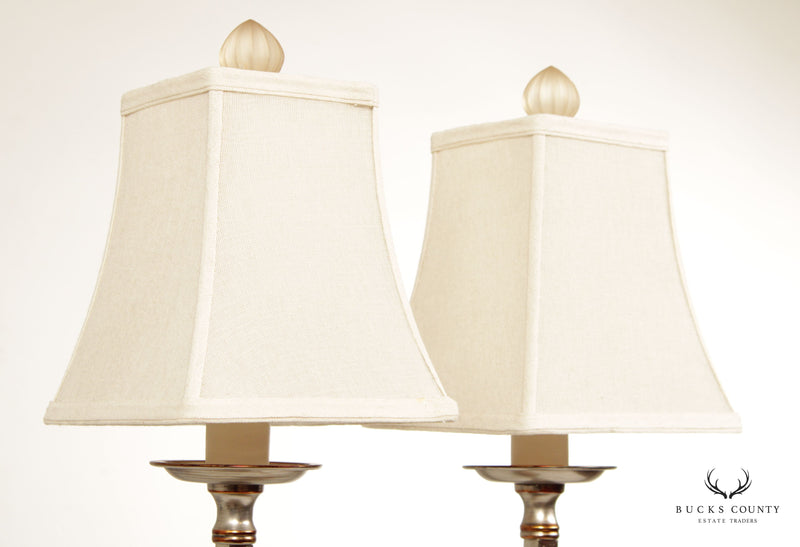 Neoclassical Style Pair of Chrome Two-Light Table Lamps (F)