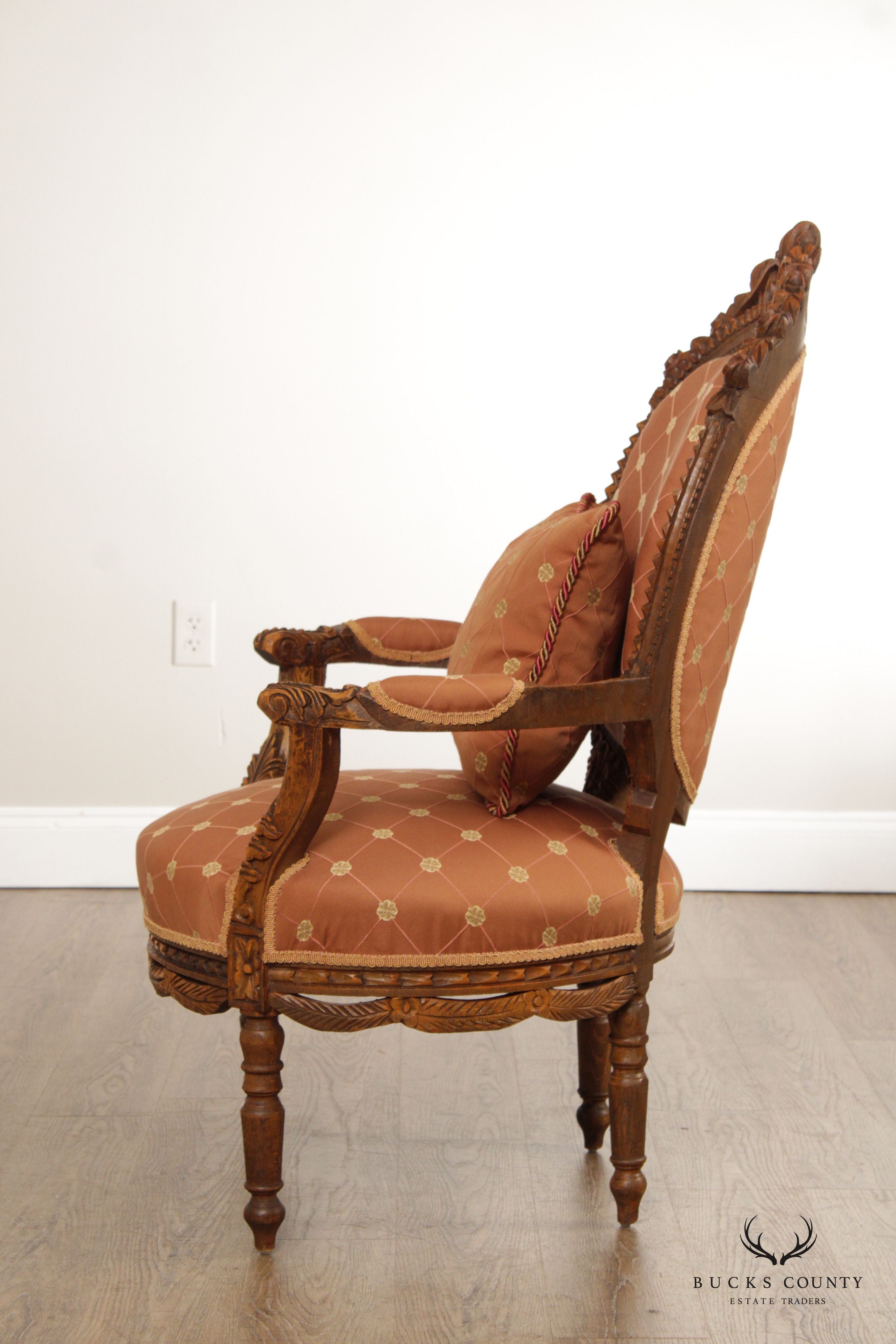 French Louis XVI Victorian Style Carved  Armchair