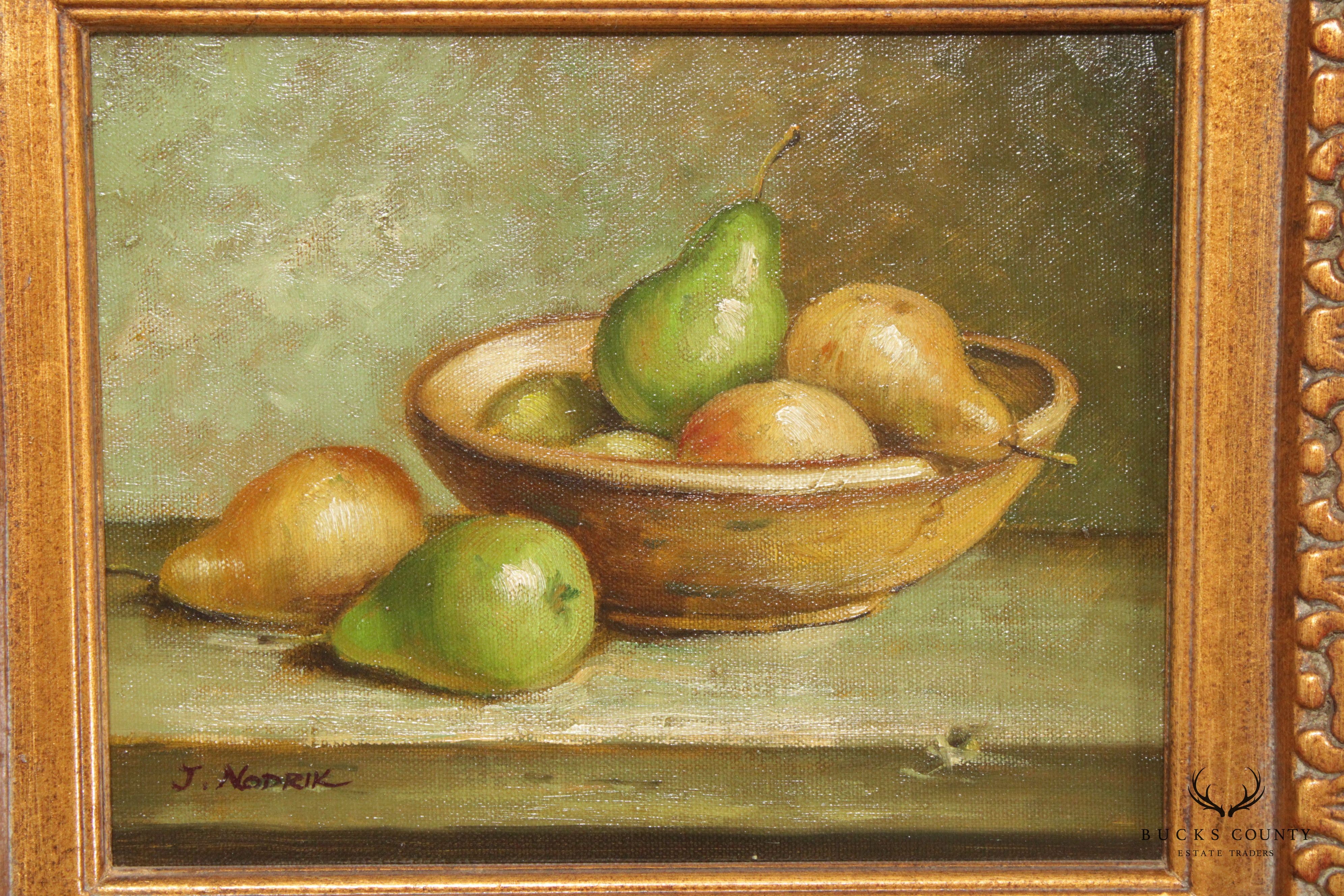 Vintage 20th C. Pear Fruit Still Life Oil Painting, Custom Framed