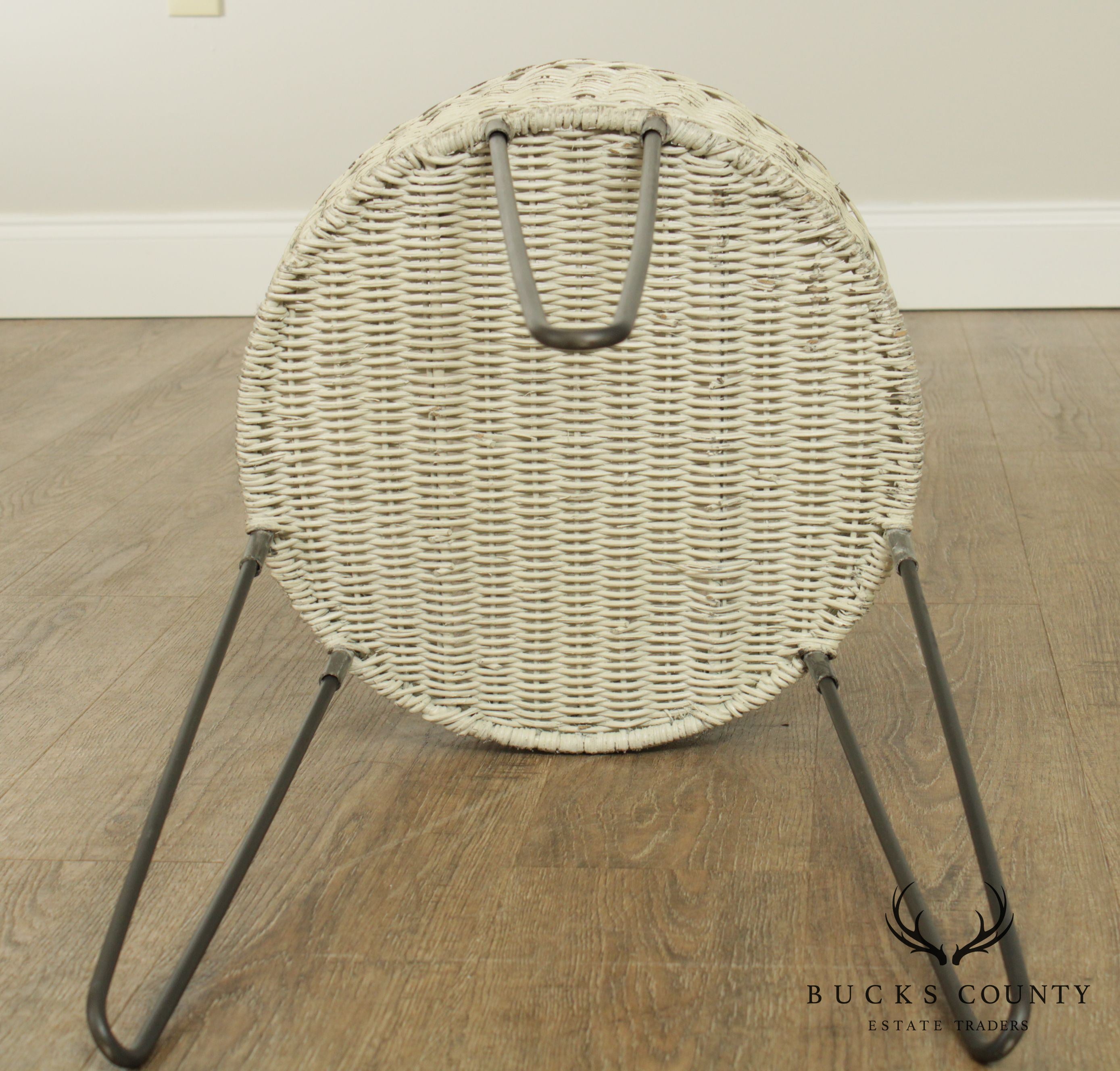 Round Wicker Planter Table With Hairpin Legs