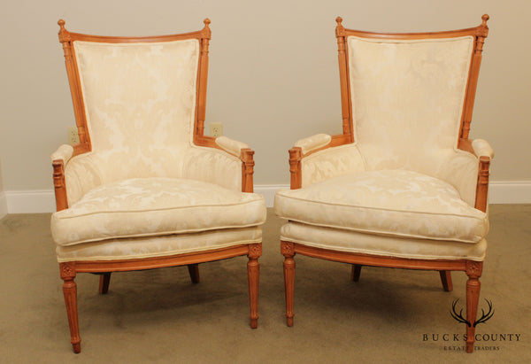 French Louis XVI Style Vintage Pair High Back Bergere Chairs