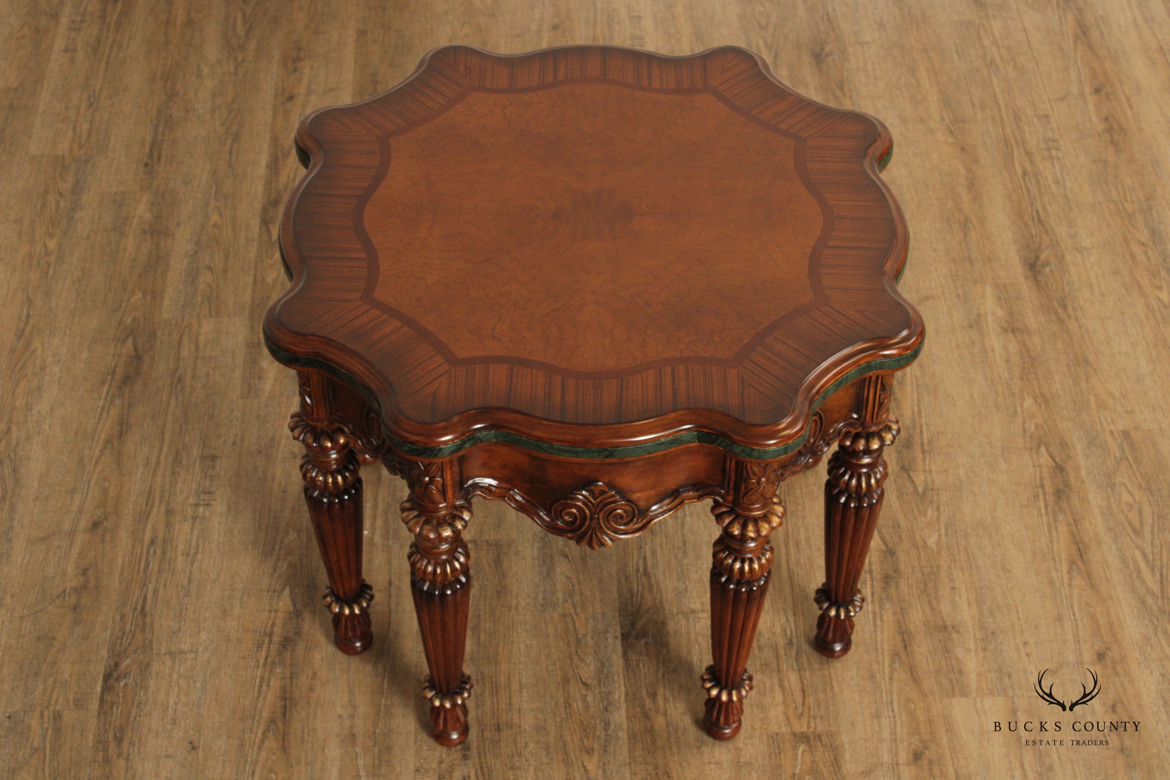 Quality  Louis XVI Style Inlaid Burl Wood Accent Table